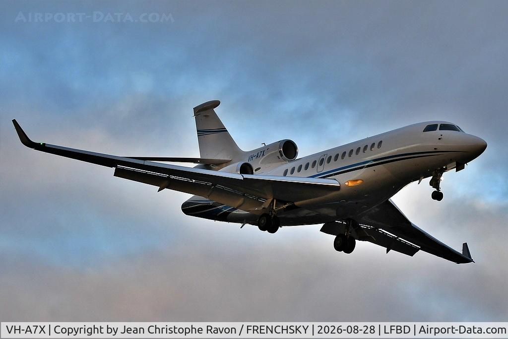 Aircraft VH-A7X, 2013 Dassault Aviation FALCON 7X EASy, c/n 202, Landing runway 23 from Bradley International Airport Windsor Locks (KBDL) Connecticut, at LFBD, photo by Jean Christophe Ravon / FRENCHSKY
