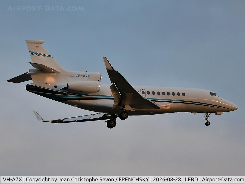 Aircraft VH-A7X, 2013 Dassault Aviation FALCON 7X EASy, c/n 202, Landing runway 23 from Bradley International Airport Windsor Locks (KBDL) Connecticut, at LFBD, photo by Jean Christophe Ravon / FRENCHSKY