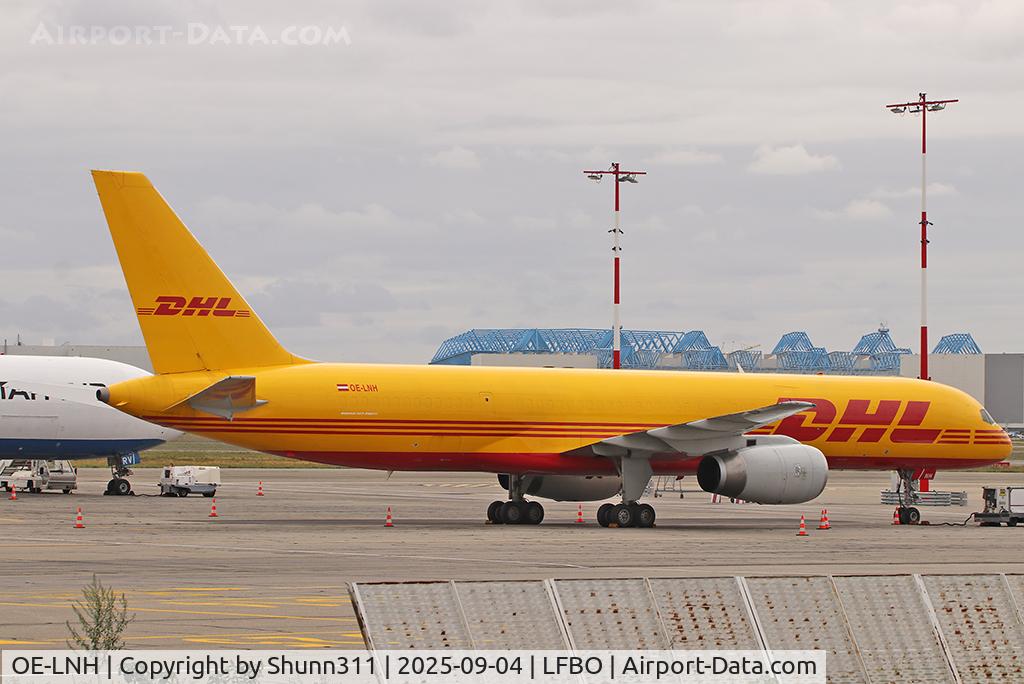 Aircraft OE-LNH, 1999 Boeing 757-236, c/n 29946 l/n 877, Parked at the Cargo area... special markings removed, at LFBO, photo by Shunn311