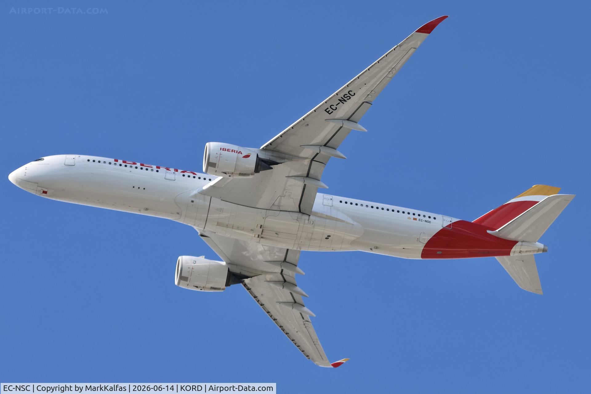 Aircraft EC-NSC, 2021 Airbus A350-941, c/n 483, A359 IBERIA Airbus A350-941 EC-NSC departing 28R KORD, at KORD, photo by MarkKalfas