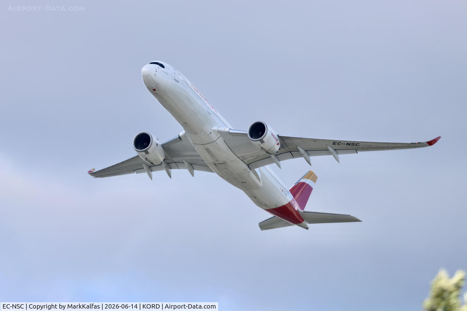 Aircraft EC-NSC, 2021 Airbus A350-941, c/n 483, A359 IBERIA Airbus A350-941 EC-NSC departing 28R KORD, at KORD, photo by MarkKalfas