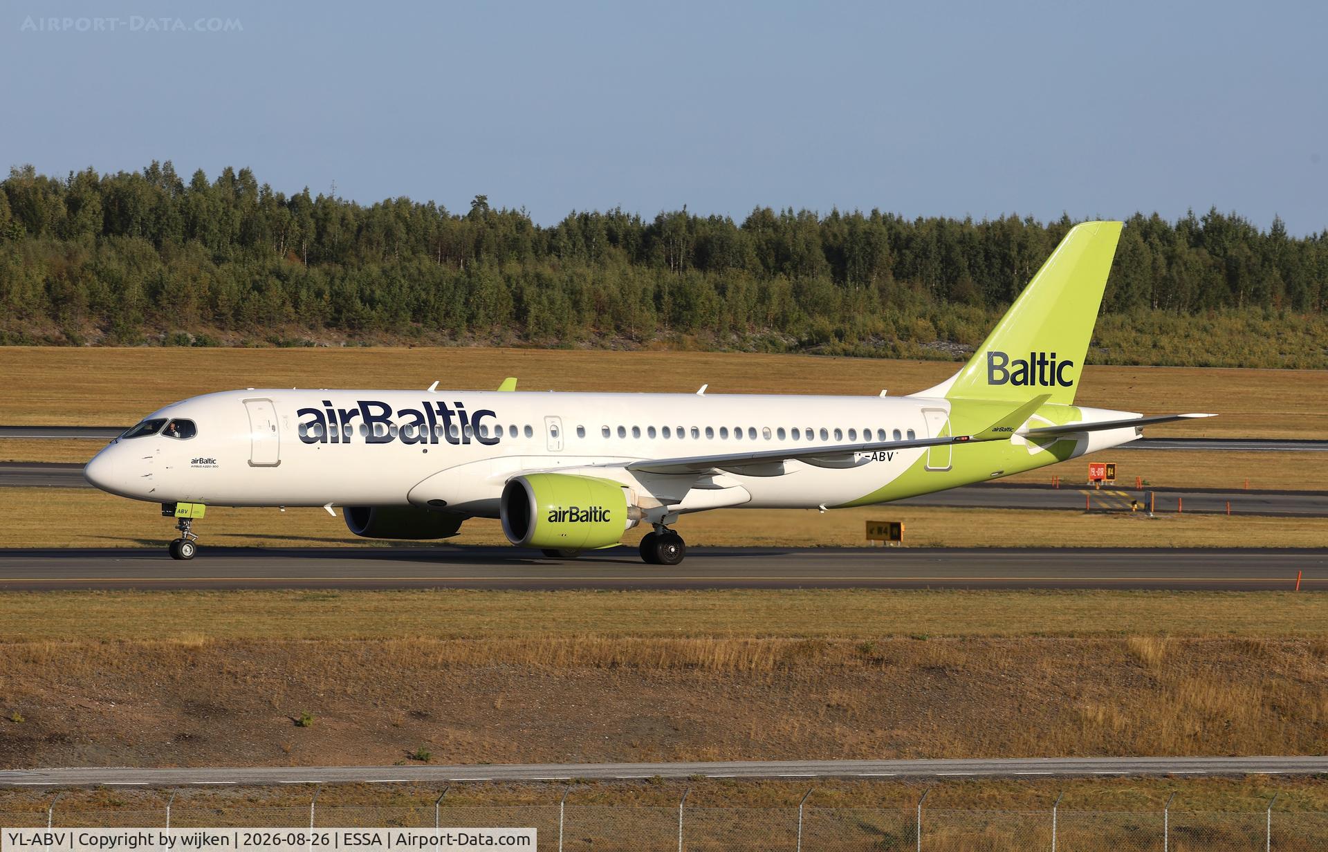 Aircraft YL-ABV, 2024 Airbus A220-300, c/n 55286, Twy W, at ESSA, photo by wijken