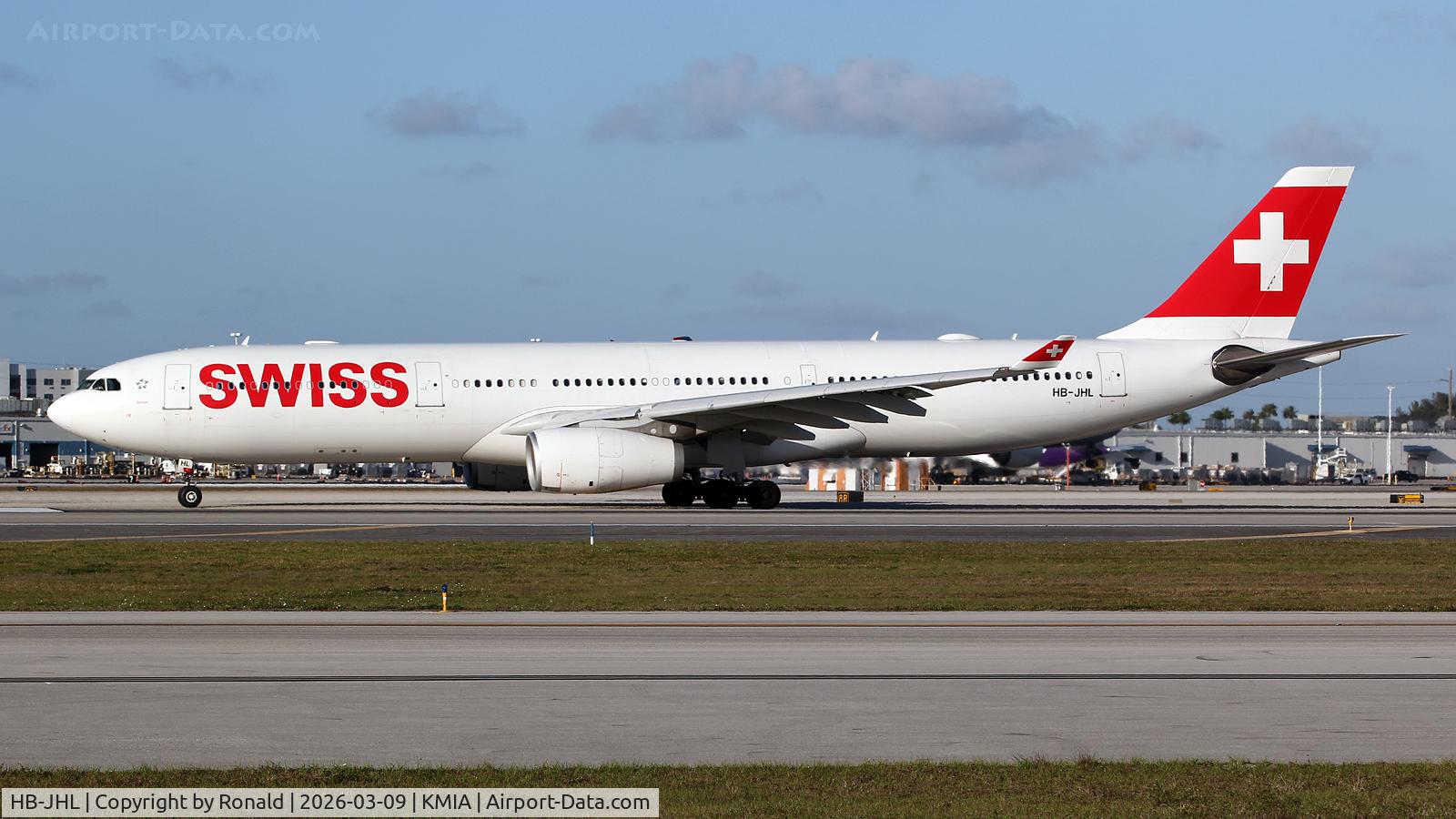 Aircraft HB-JHL, 2011 Airbus A330-343X, c/n 1290, at mia, at KMIA, photo by Ronald