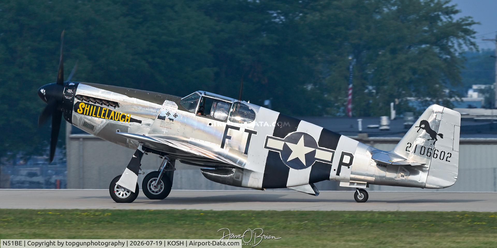 Aircraft N51BE, SHILLELAGH P51B LLC P-51B, c/n 104-25404, Oshkosh 26, at KOSH, photo by topgunphotography