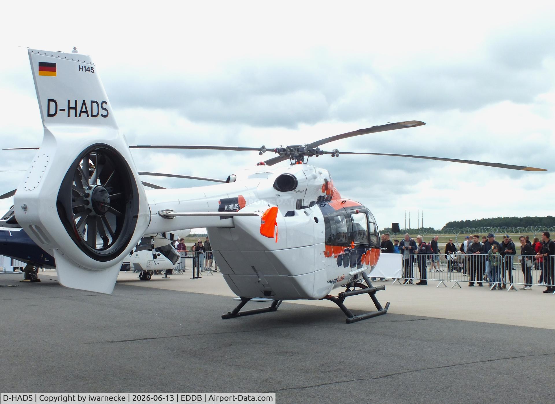 Aircraft D-HADS, Airbus H-145T-2, c/n 20007, Airbus Helicopters H145 (EC145T2) PioneerLab research helicopter at ILA 2026, Berlin, at EDDB, photo by iwarnecke