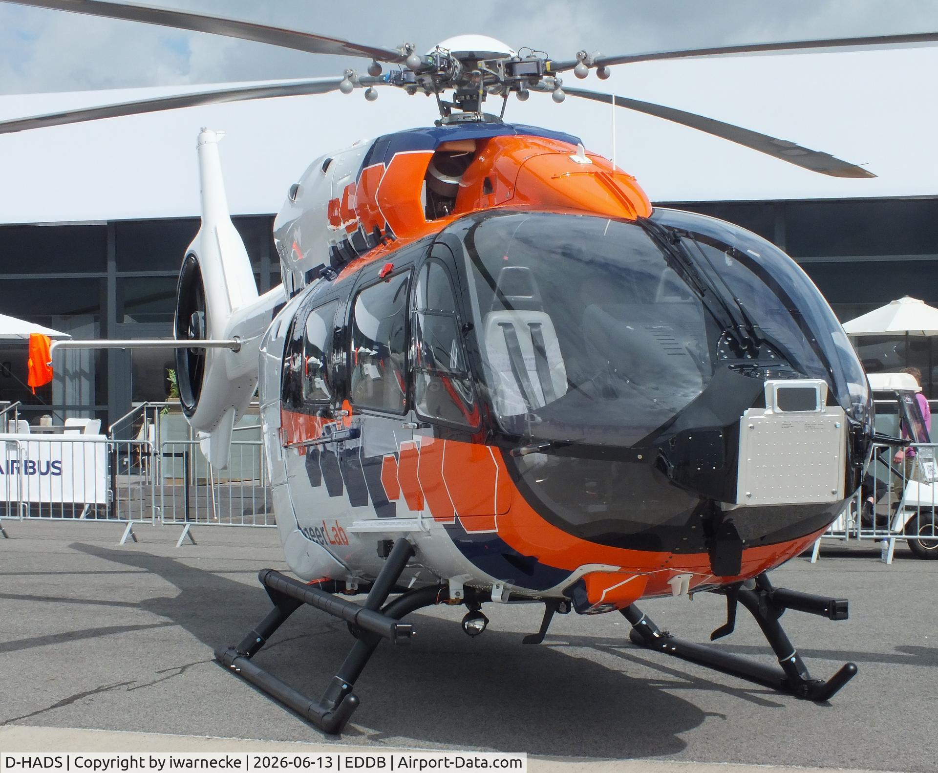 Aircraft D-HADS, Airbus H-145T-2, c/n 20007, Airbus Helicopters H145 (EC145T2) PioneerLab research helicopter at ILA 2026, Berlin, at EDDB, photo by iwarnecke