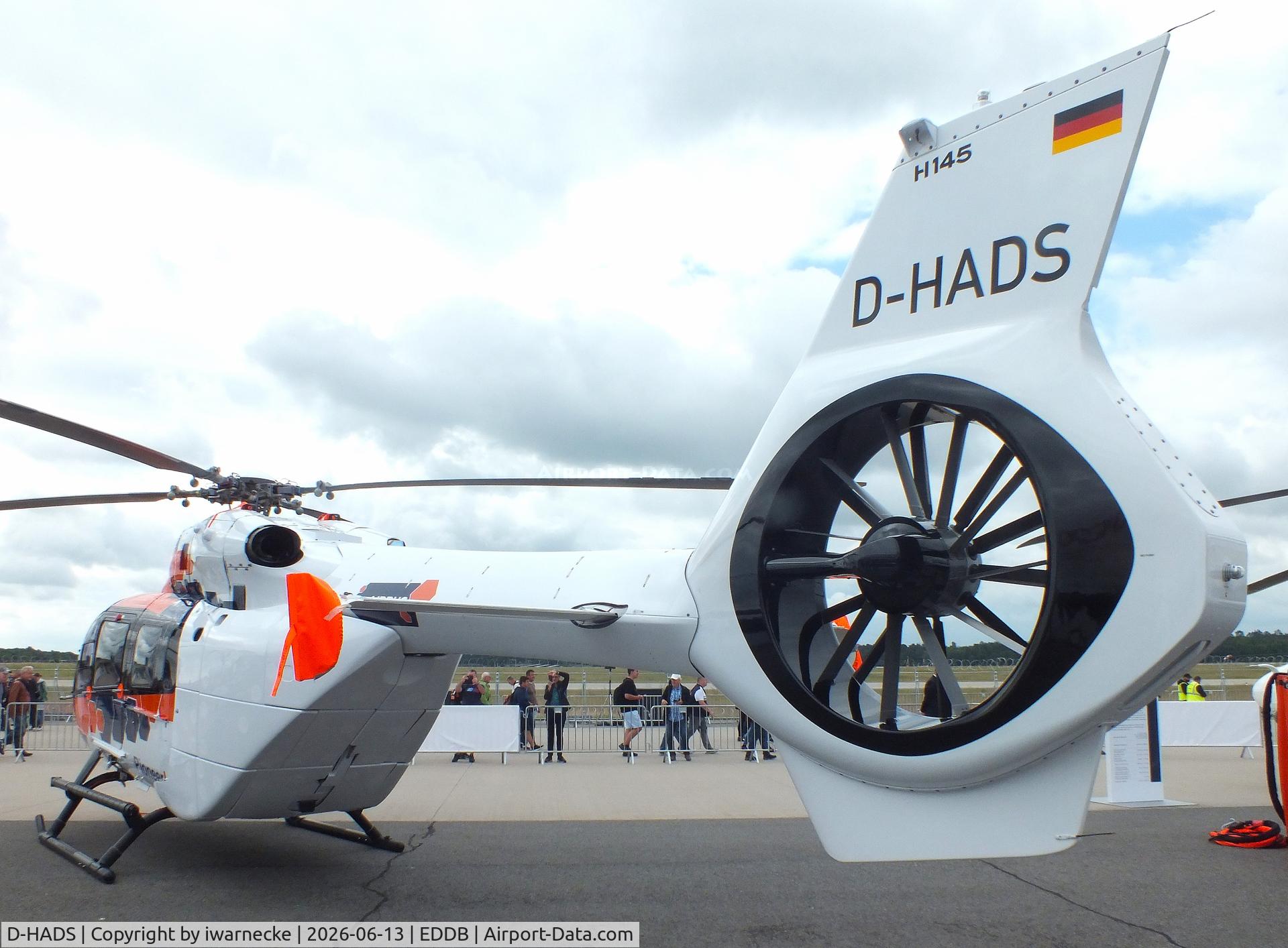 Aircraft D-HADS, Airbus H-145T-2, c/n 20007, Airbus Helicopters H145 (EC145T2) PioneerLab research helicopter at ILA 2026, Berlin, at EDDB, photo by iwarnecke