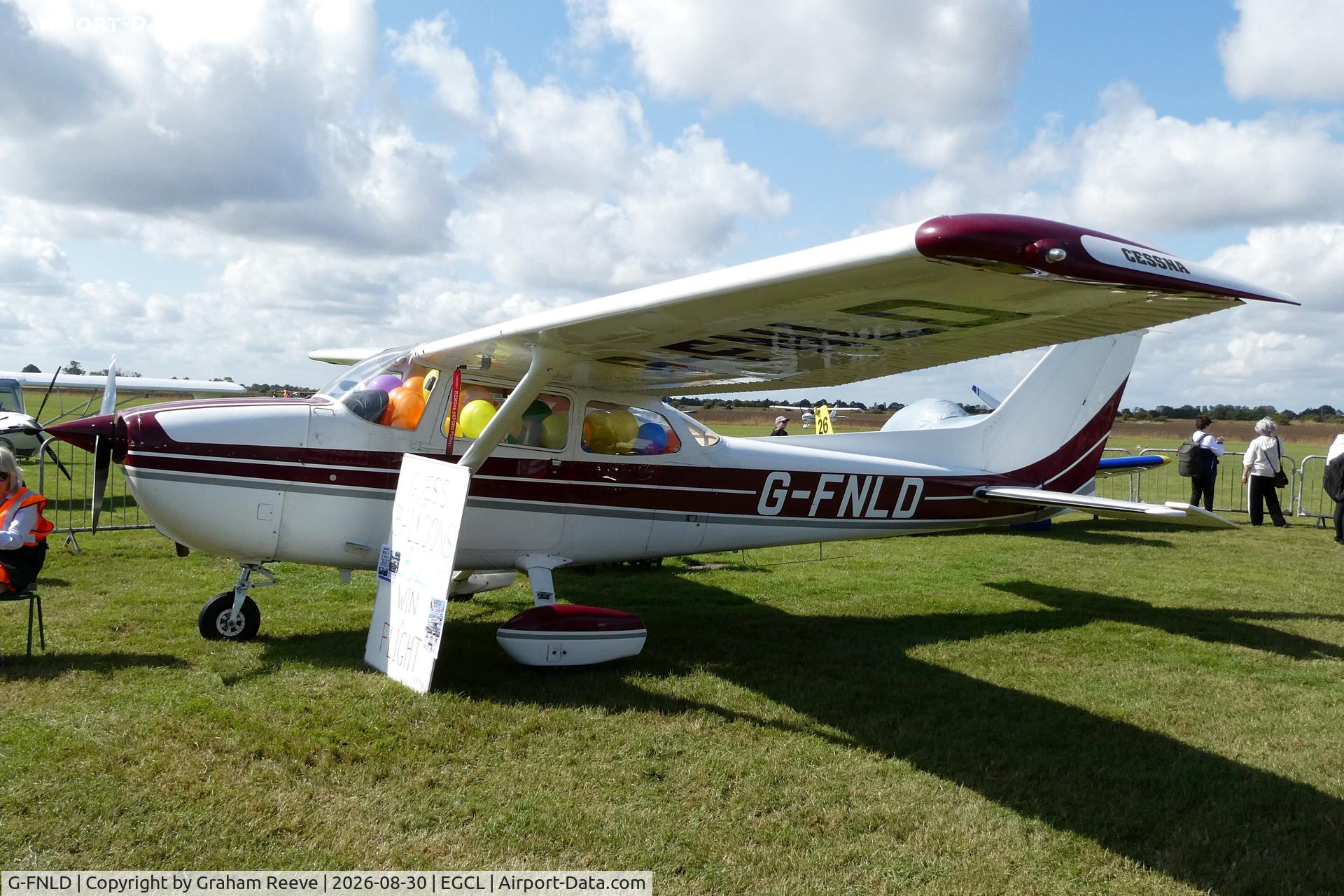 Aircraft G-FNLD, 1978 Cessna 172N, c/n 172-70596, "Guess how many balloons you can get in an aircraft", competition at Fenland., at EGCL, photo by Graham Reeve