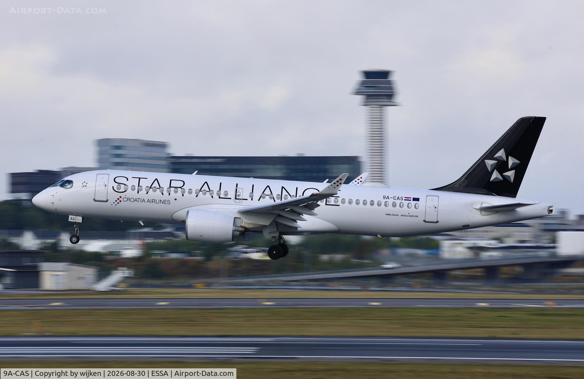 Aircraft 9A-CAS, 2026 Airbus Canada A220-300-, c/n 55465, Rwy 19L, at ESSA, photo by wijken