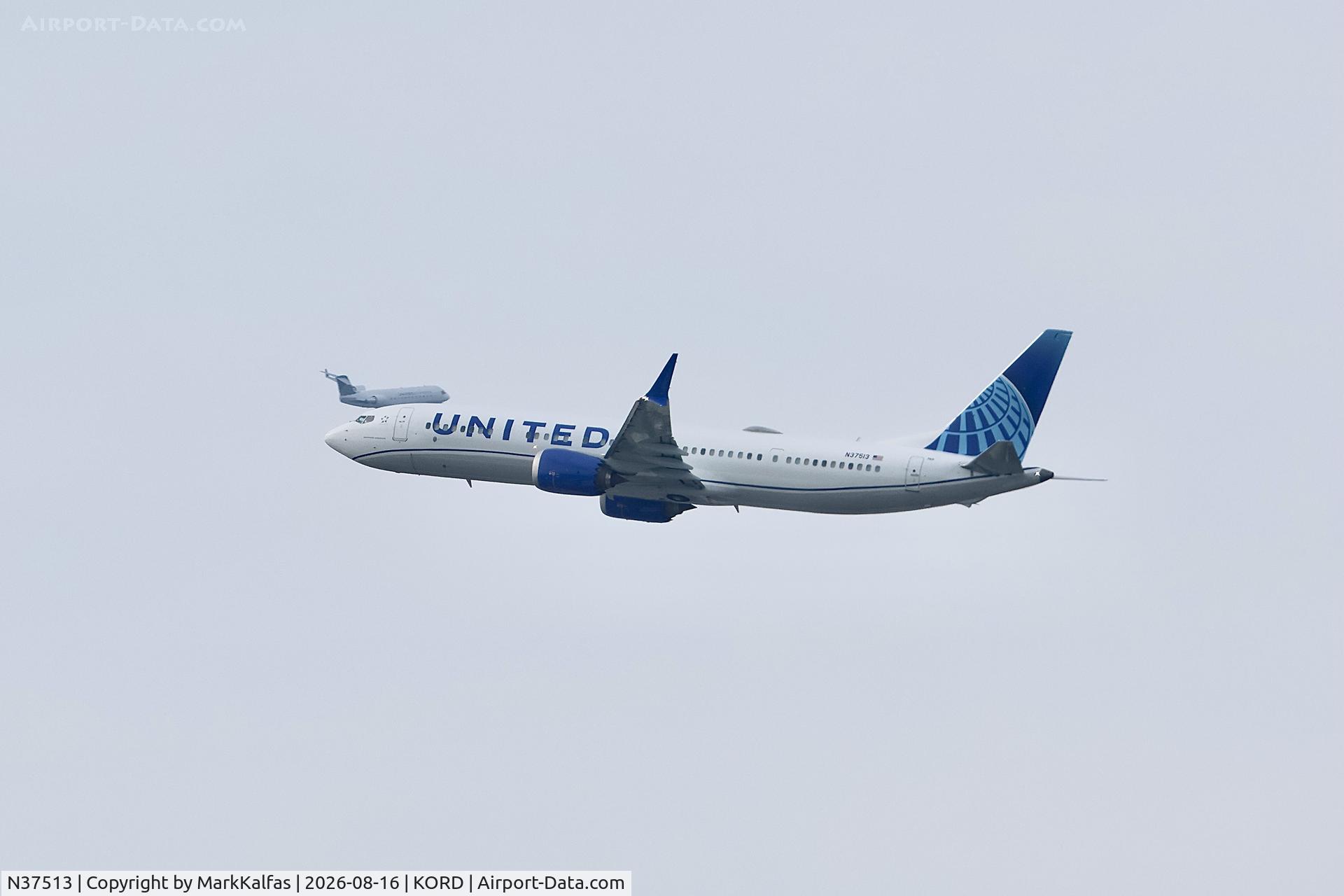 Aircraft N37513, 2019 Boeing 737-9 MAX, c/n 64494 l/n 7513, B39M United Boeing 737-9 MAX N37513 departing 27L KORD, at KORD, photo by MarkKalfas
