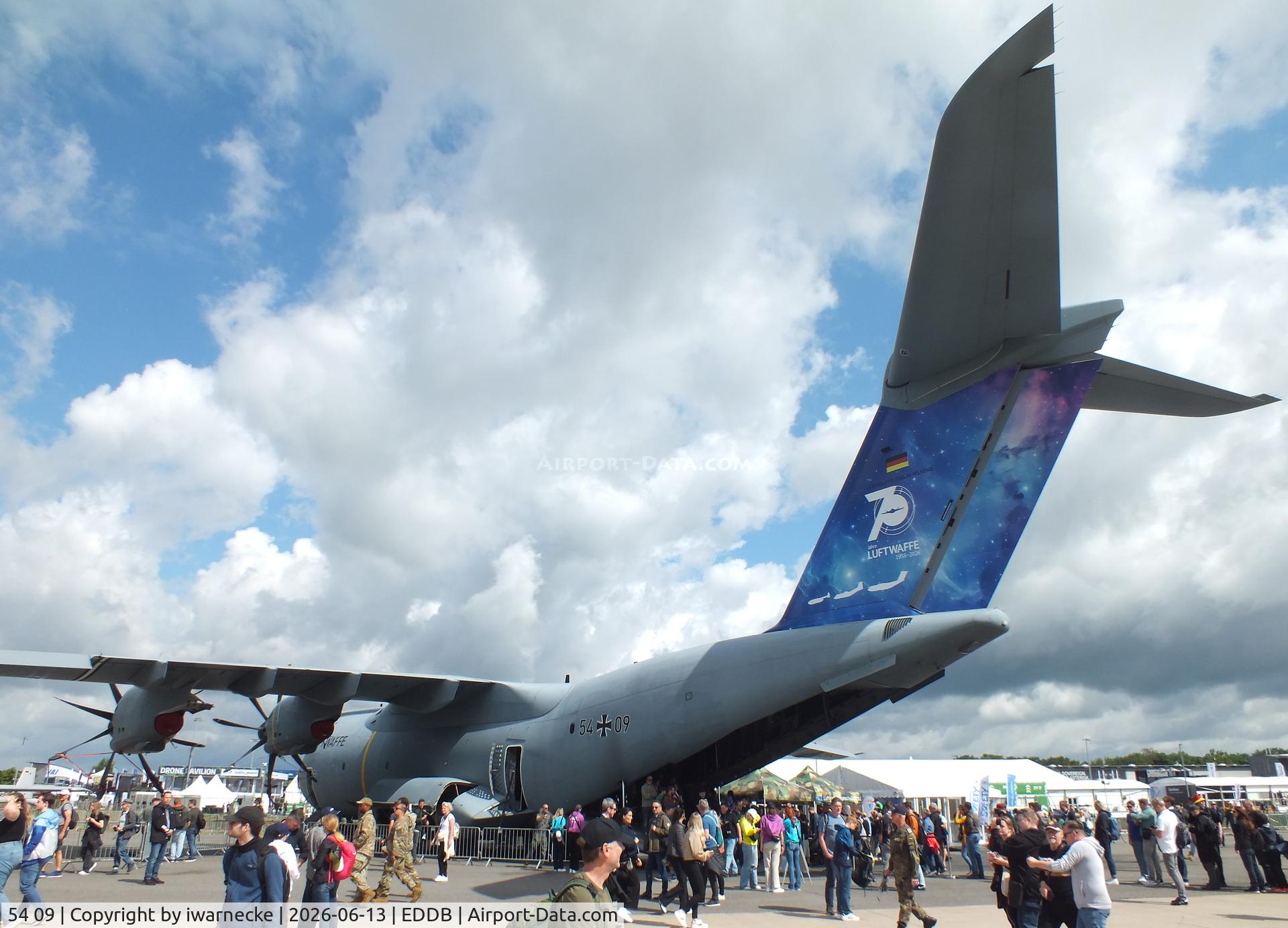 Aircraft 54 09, 2016 Airbus A400M Atlas, c/n 048, Airbus A400M Atlas of the Luftwaffe (German Air Force) in '70 Jahre Luftwaffe / 70 years of Luftwaffe' special colours at ILA 2026, Berlin, at EDDB, photo by iwarnecke