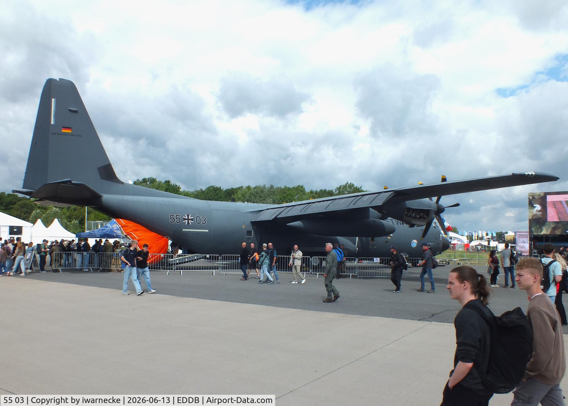 Aircraft 55 03, Lockheed Martin C-130J-30, c/n 5944, Lockheed Martin C-130J Super Hercules of the Luftwaffe (German Air Force) at ILA 2026, Berlin, at EDDB, photo by iwarnecke