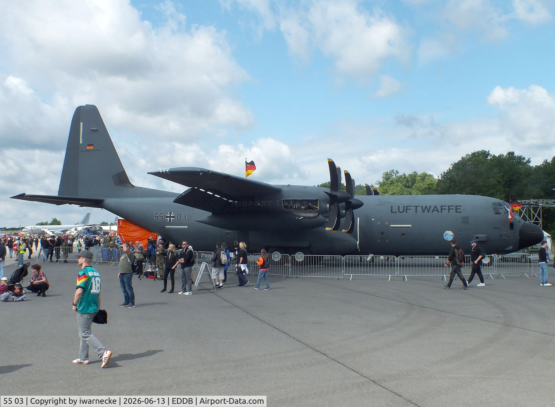 Aircraft 55 03, Lockheed Martin C-130J-30, c/n 5944, Lockheed Martin C-130J Super Hercules of the Luftwaffe (German Air Force) at ILA 2026, Berlin, at EDDB, photo by iwarnecke