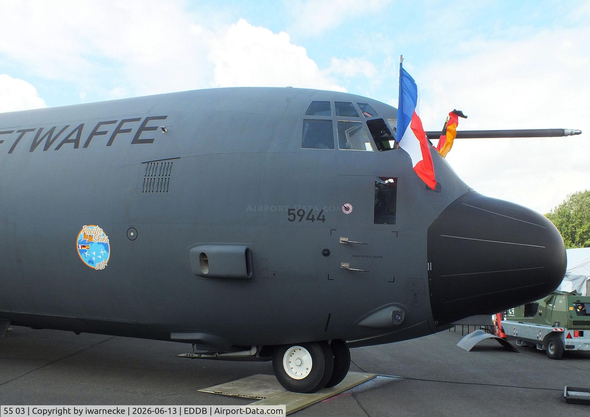 Aircraft 55 03, Lockheed Martin C-130J-30, c/n 5944, Lockheed Martin C-130J Super Hercules of the Luftwaffe (German Air Force) at ILA 2026, Berlin, at EDDB, photo by iwarnecke