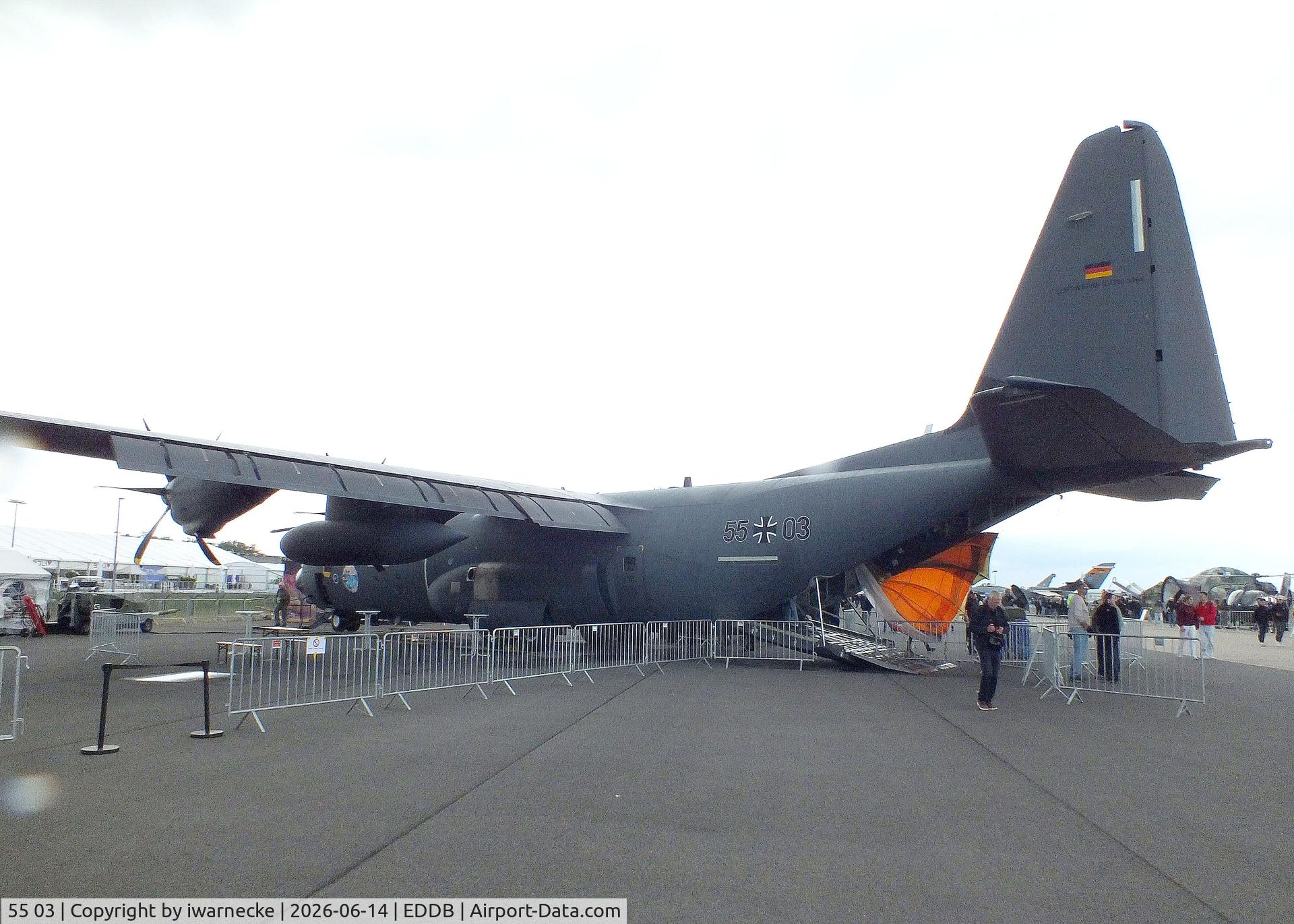 Aircraft 55 03, Lockheed Martin C-130J-30, c/n 5944, Lockheed Martin C-130J Super Hercules of the Luftwaffe (German Air Force) at ILA 2026, Berlin, at EDDB, photo by iwarnecke