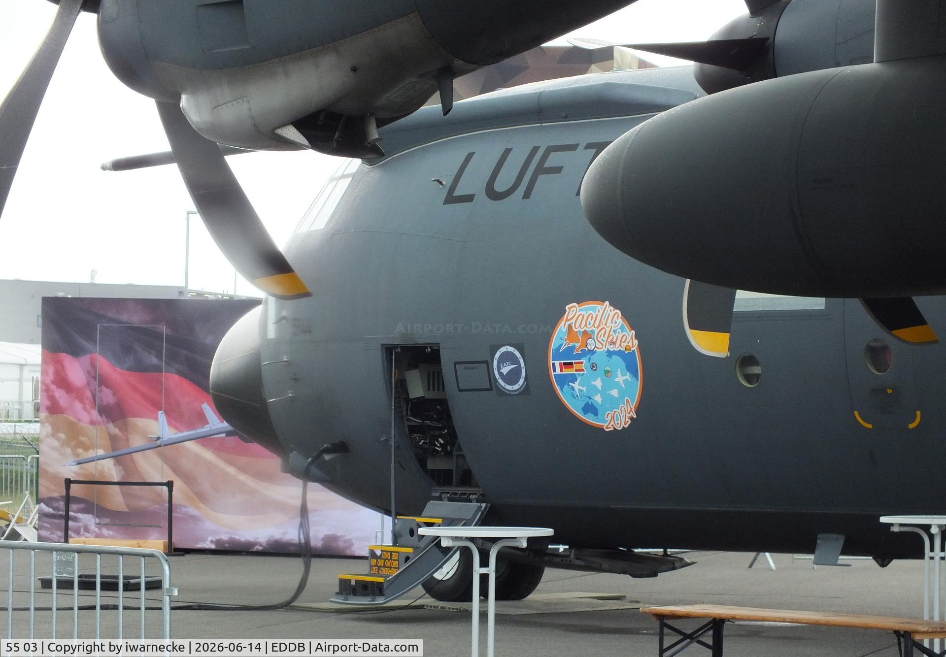 Aircraft 55 03, Lockheed Martin C-130J-30, c/n 5944, Lockheed Martin C-130J Super Hercules of the Luftwaffe (German Air Force) at ILA 2026, Berlin, at EDDB, photo by iwarnecke