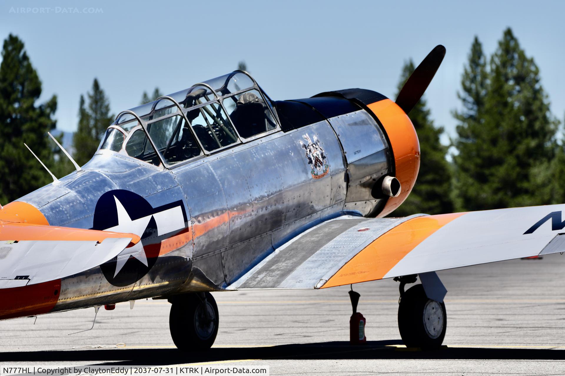 Aircraft N777HL, 1958 North American SNJ-5 Texan, c/n 85008, Truckee Tahoe airport in California 2026., at KTRK, photo by ClaytonEddy