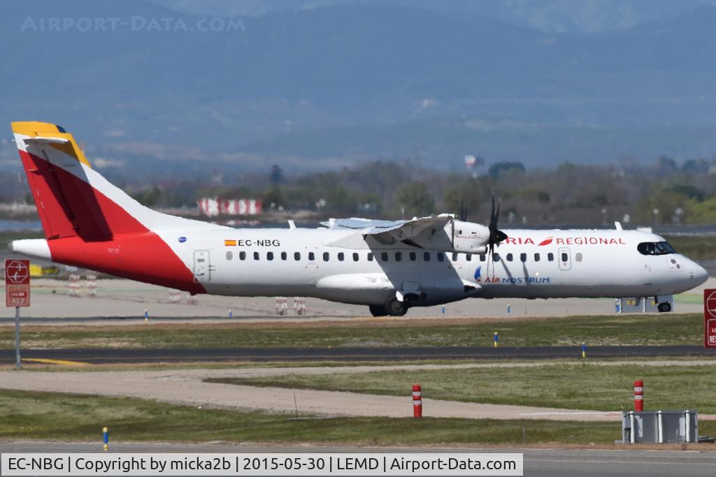 Aircraft EC-NBG, 2012 ATR 72-600, c/n 1022, Taxiing with new colours, at LEMD, photo by micka2b