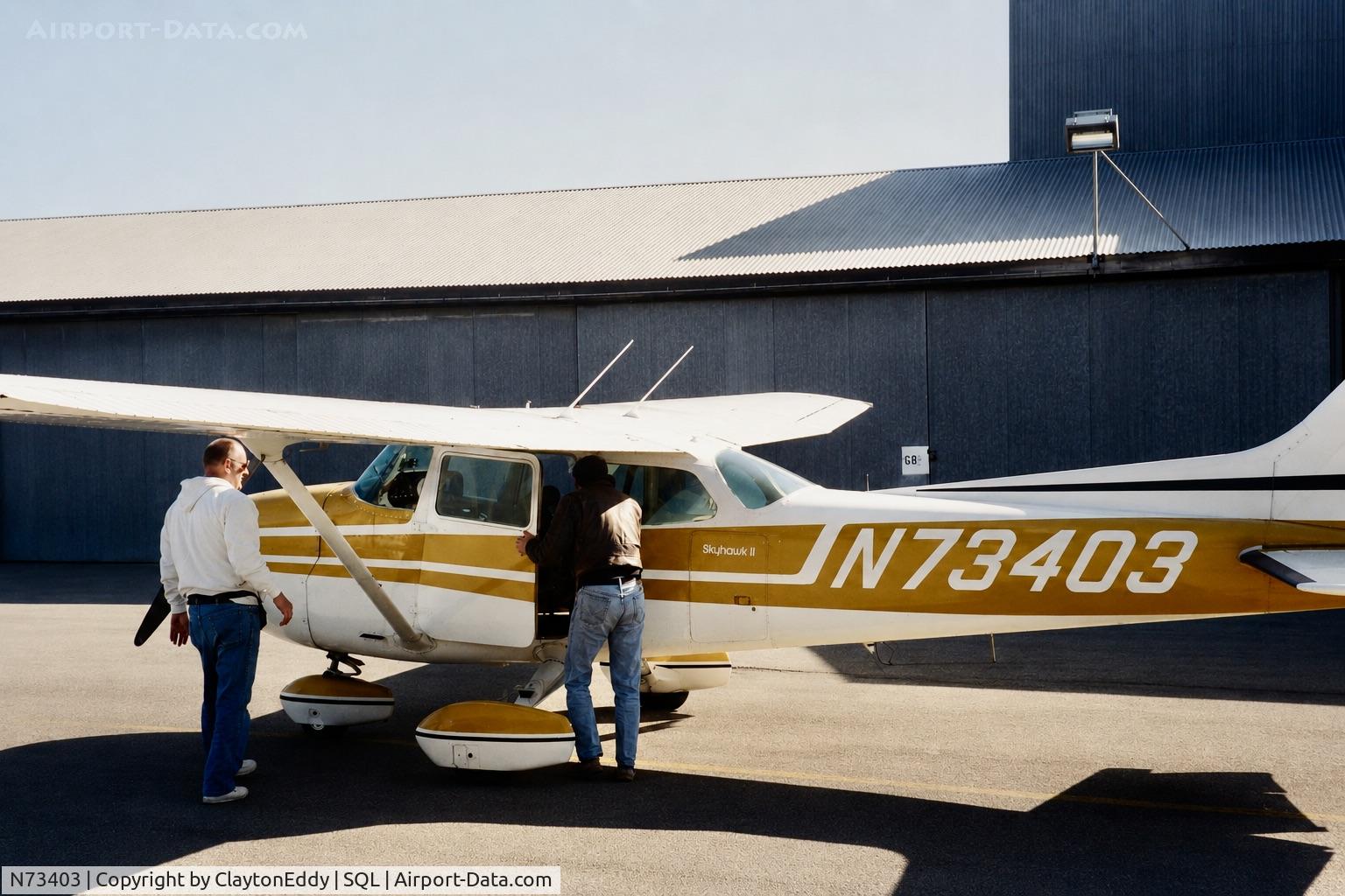 Aircraft N73403, 1976 Cessna 172M, c/n 17267432, San Carlos airport in California 1992., at SQL, photo by ClaytonEddy