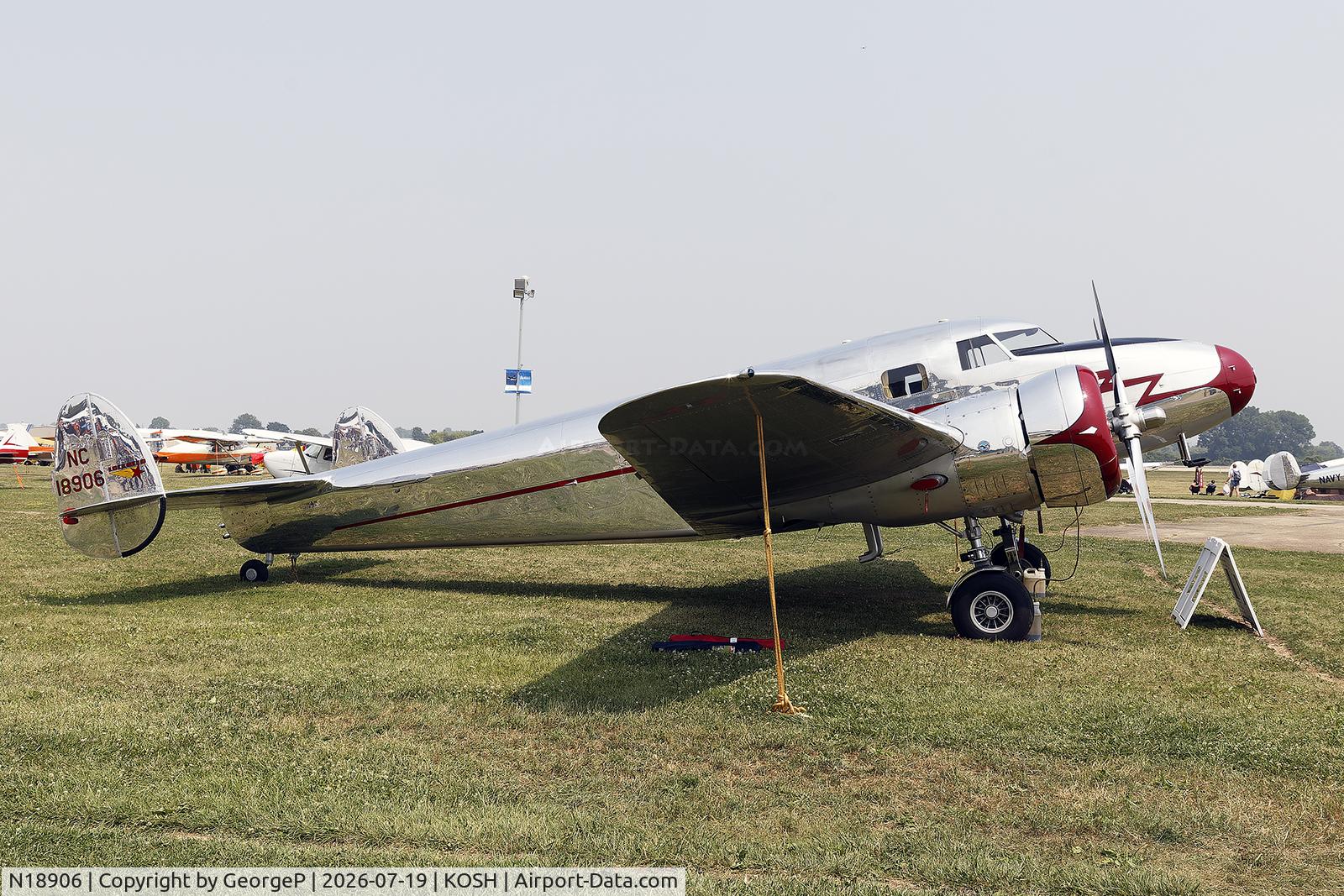 Aircraft N18906, Lockheed 12A Electra Junior, c/n 1277, Airventure 2026., at KOSH, photo by GeorgeP