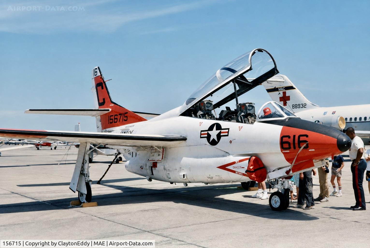 Aircraft 156715, 1969 North Amercan T-2A Buckeye, c/n 318-30, Madera Airport airshow in California 1987., at MAE, photo by ClaytonEddy