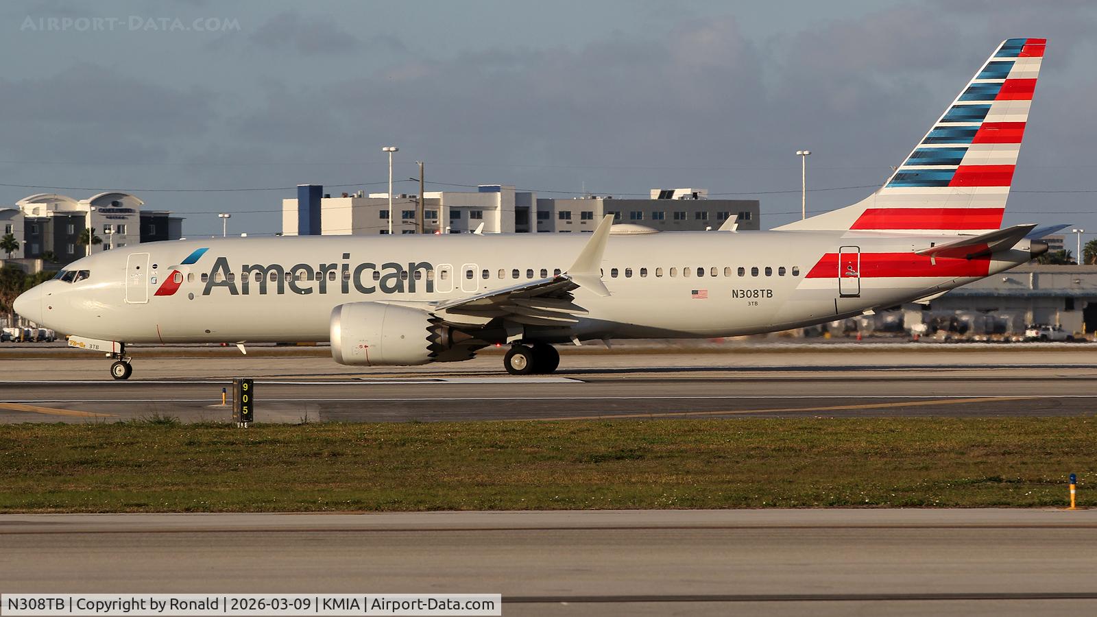 Aircraft N308TB, 2023 Boeing 737-8 MAX, c/n 67989 l/n 8582, at mia, at KMIA, photo by Ronald