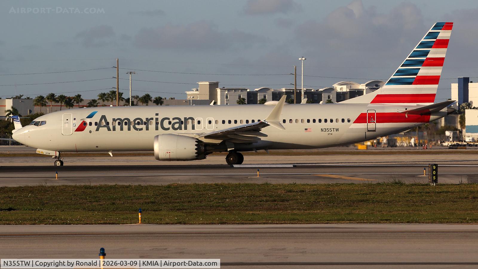 Aircraft N355TW, 2025 Boeing 737-8 MAX, c/n 44511 l/n 9083, at mia, at KMIA, photo by Ronald