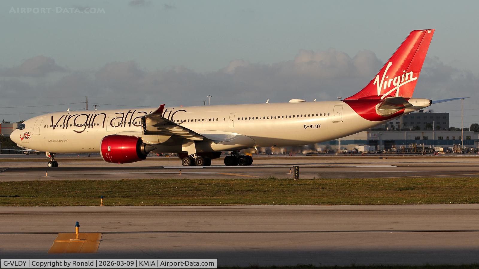 Aircraft G-VLDY, 2023 Airbus A330-941, c/n 2025, at mia, at KMIA, photo by Ronald
