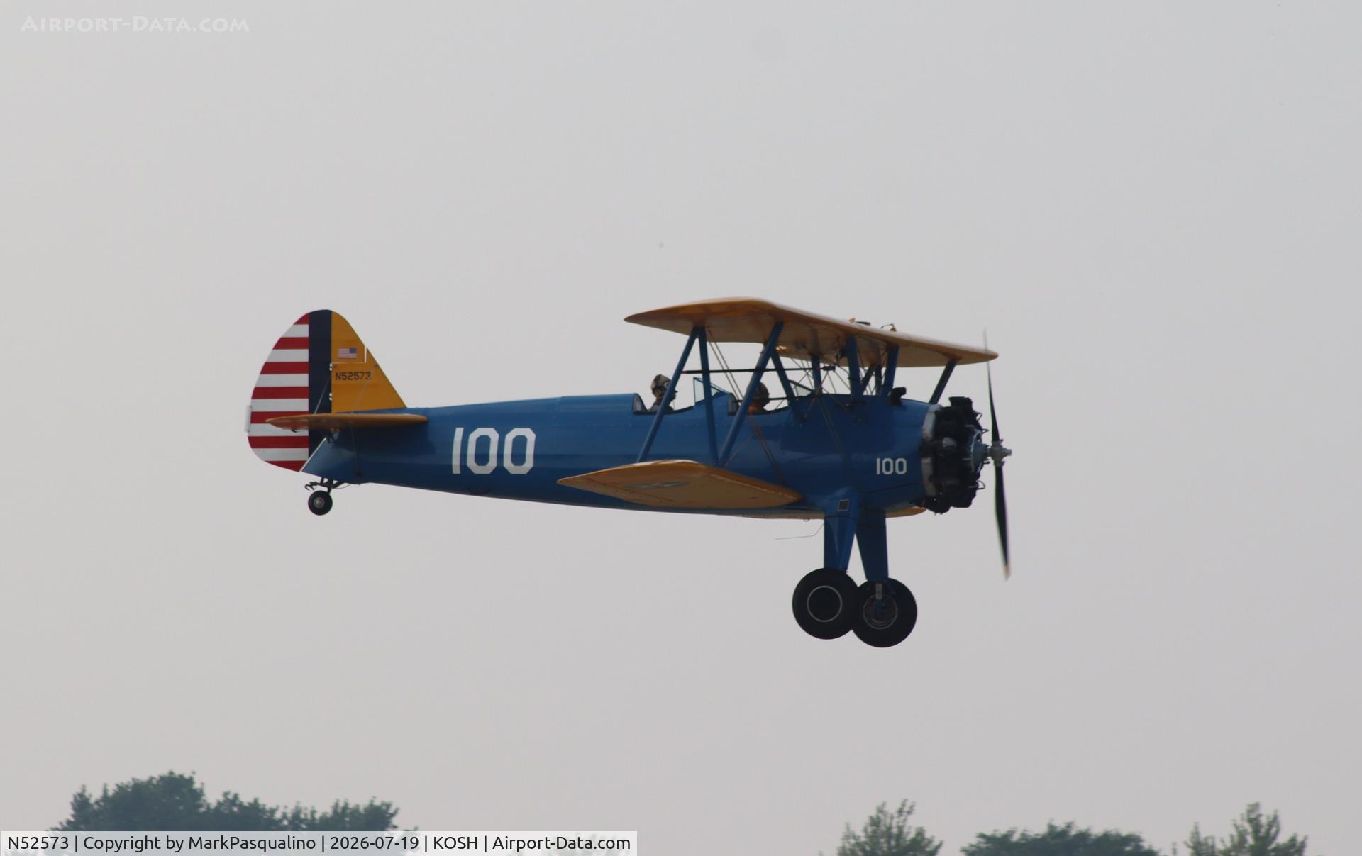 Aircraft N52573, 1942 Boeing A75N1(PT17), c/n 75-2136, Stearman, at KOSH, photo by MarkPasqualino