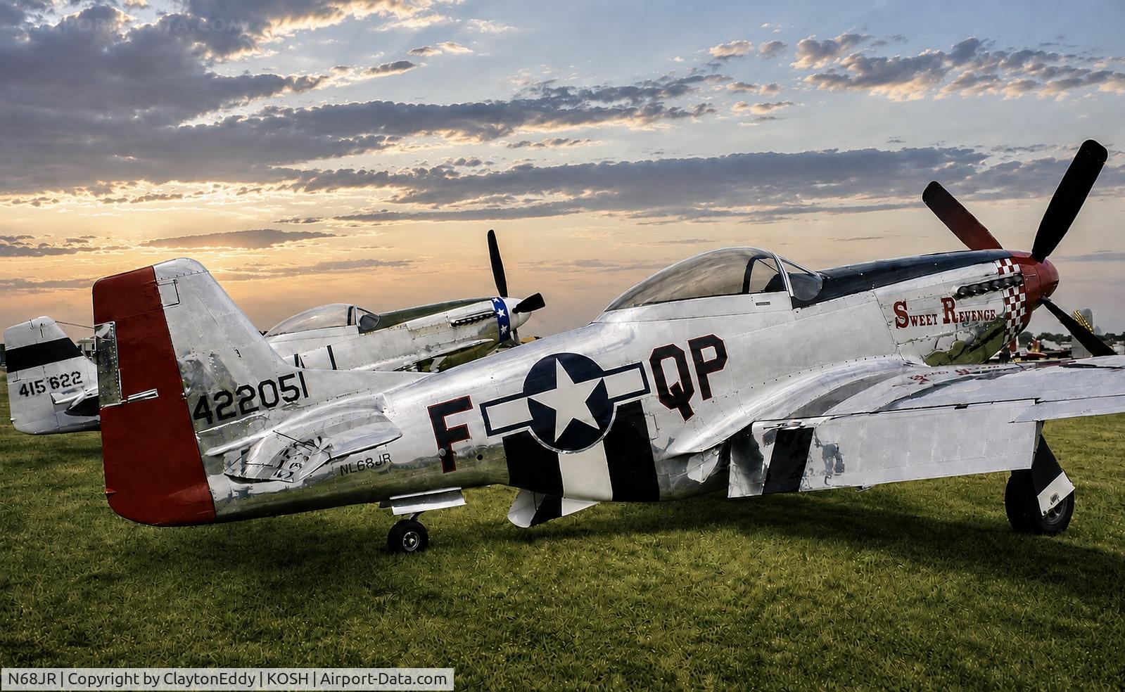 Aircraft N68JR, 1944 North American P-51D Mustang, c/n 44-72051, Oshkosh early 1990's, at KOSH, photo by ClaytonEddy