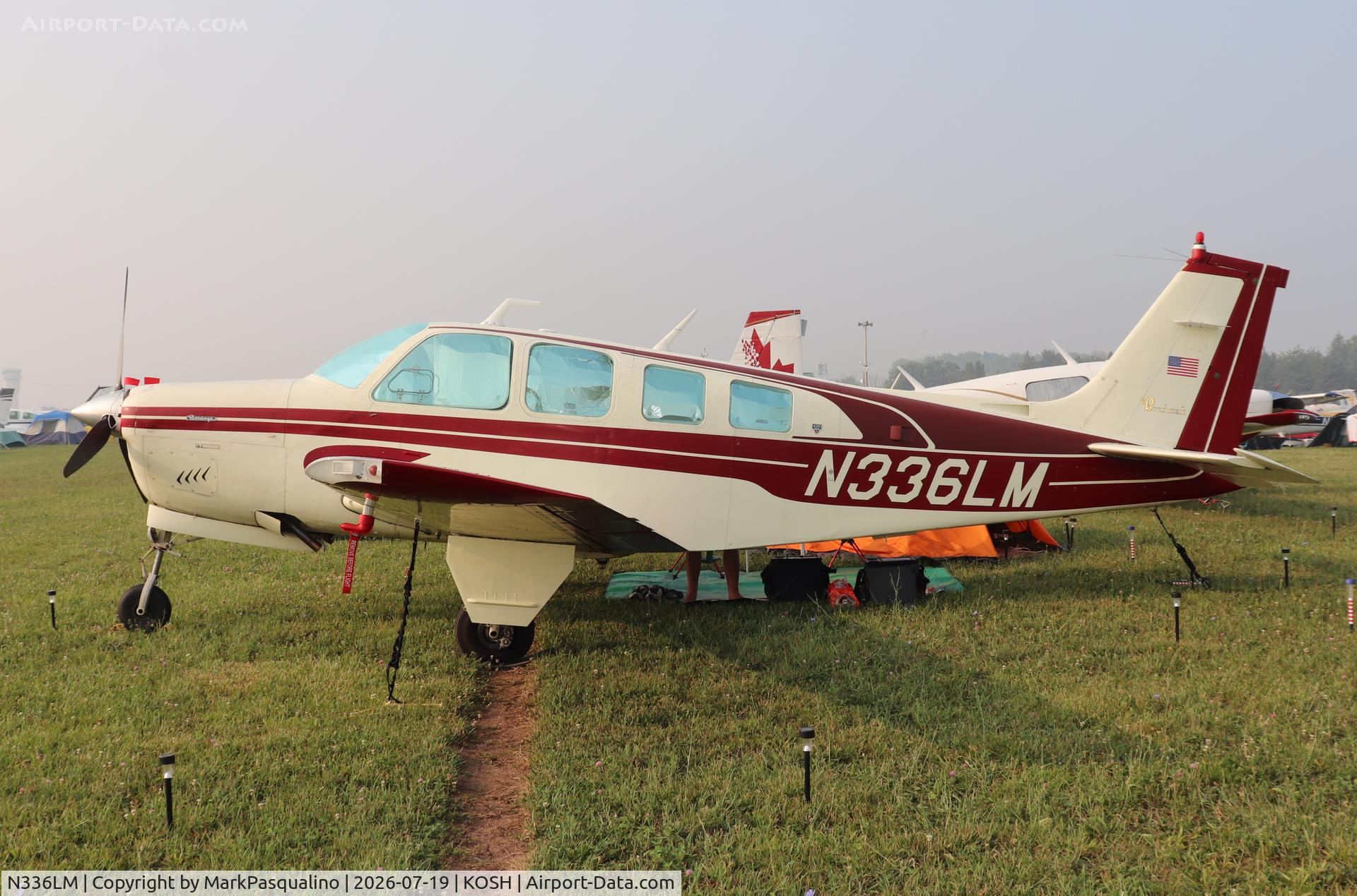 Aircraft N336LM, 1979 Beech A36 Bonanza 36, c/n E-1587, Beech A36, at KOSH, photo by MarkPasqualino