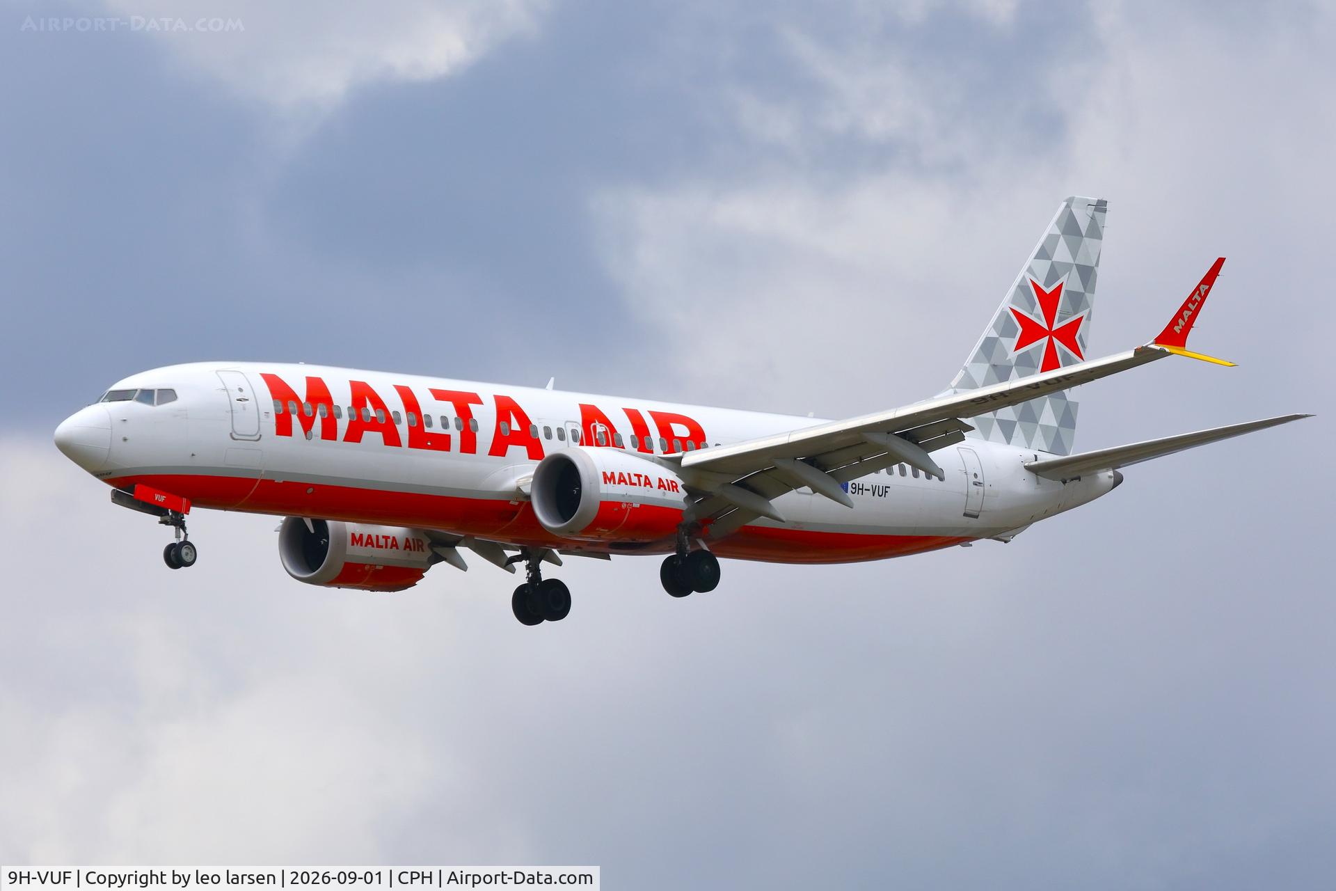 Aircraft 9H-VUF, 2021 Boeing 737-8-200 MAX, c/n 65082 l/n 8054, Copenhagen 1.9.2026, at CPH, photo by leo larsen