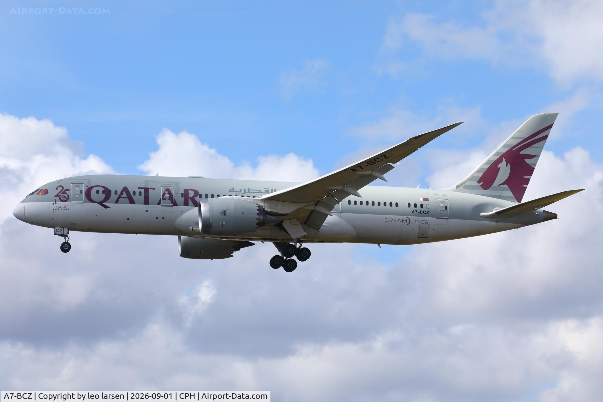 Aircraft A7-BCZ, 2015 Boeing 787-8 Dreamliner Dreamliner, c/n 38344 l/n 384, Copenhagen 1.9.2026, at CPH, photo by leo larsen