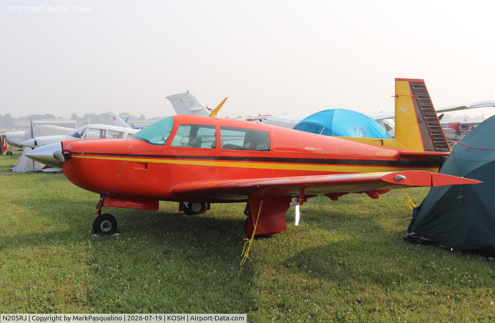 Aircraft N205RJ, 1979 Mooney M20J 201, c/n 24-0774, Mooney M20J, at KOSH, photo by MarkPasqualino