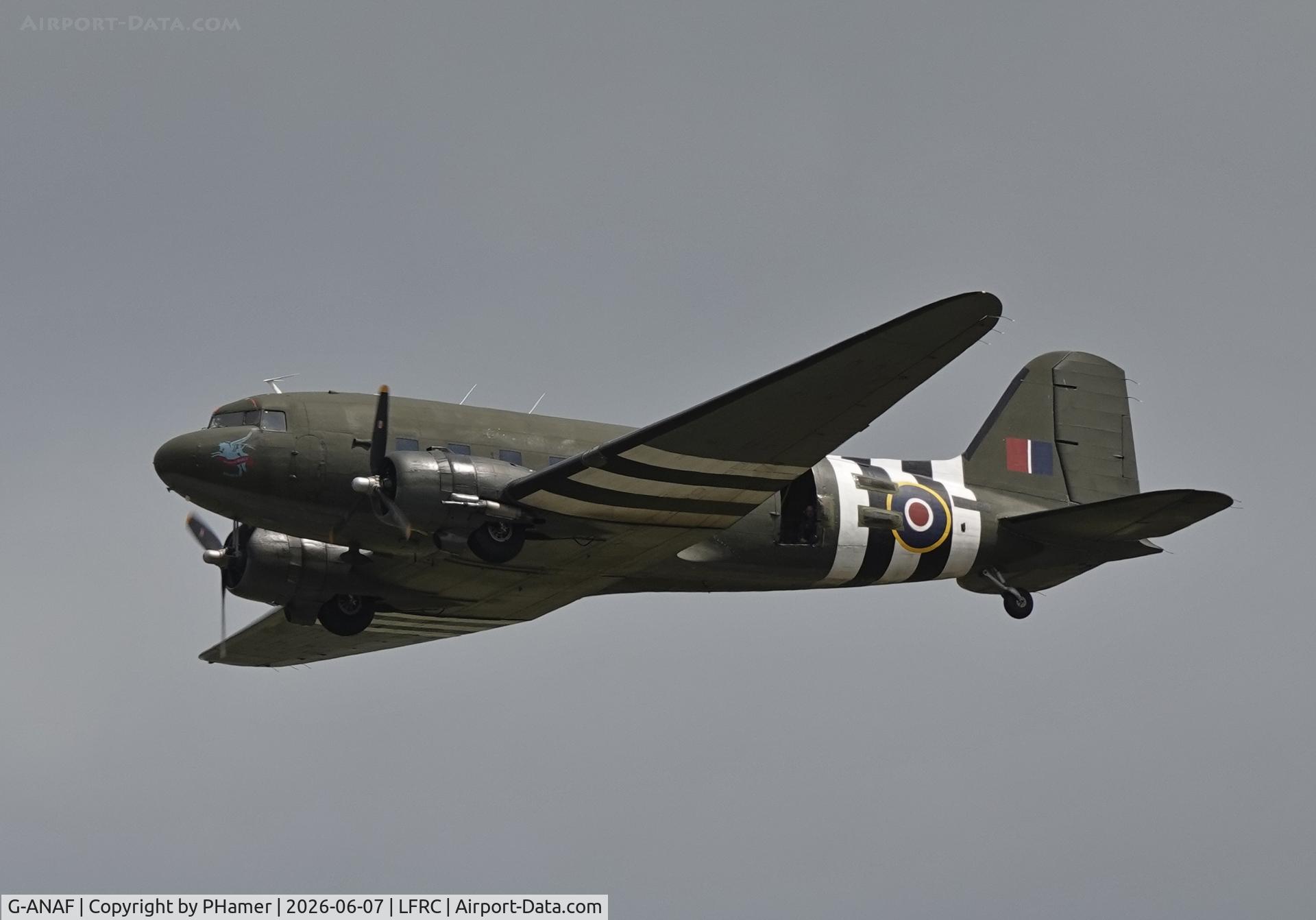 Aircraft G-ANAF, 1944 Douglas DC-3C-R-1830-90C (C-47B), c/n 33436, 82nd Anniversary of D-Day, at LFRC, photo by PHamer