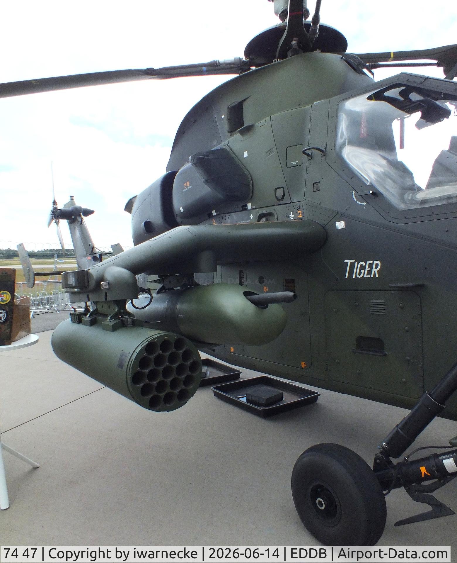 Aircraft 74 47, Eurocopter EC-665 Tiger UHT, c/n 1047/UHT47, Eurocopter EC665 Tiger UHT of the Heeresflieger (German army aviation) at ILA 2026, Berlin, at EDDB, photo by iwarnecke