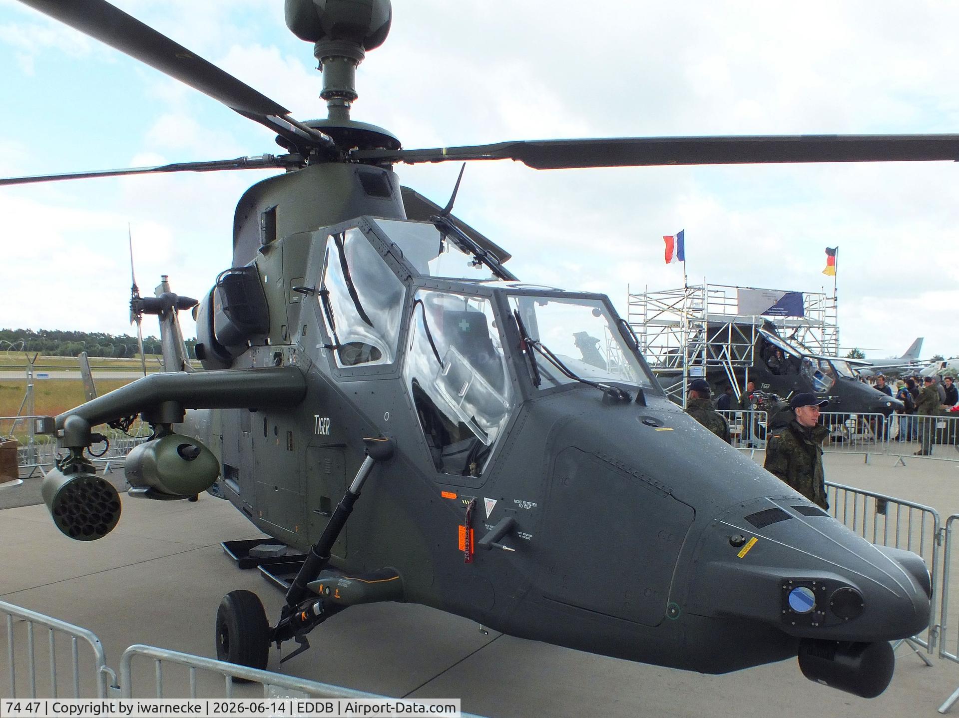 Aircraft 74 47, Eurocopter EC-665 Tiger UHT, c/n 1047/UHT47, Eurocopter EC665 Tiger UHT of the Heeresflieger (German army aviation) at ILA 2026, Berlin, at EDDB, photo by iwarnecke