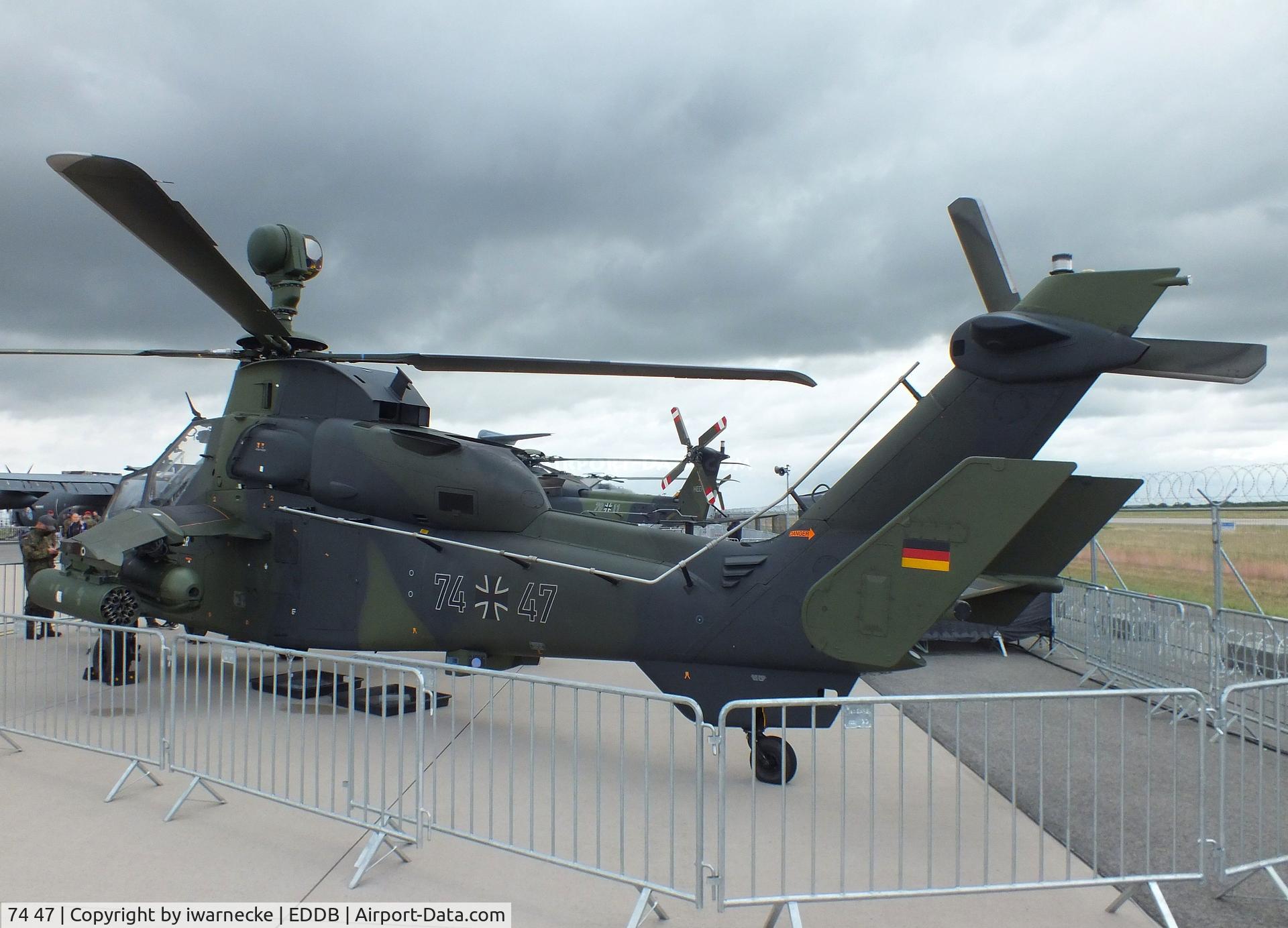 Aircraft 74 47, Eurocopter EC-665 Tiger UHT, c/n 1047/UHT47, Eurocopter EC665 Tiger UHT of the Heeresflieger (German army aviation) at ILA 2026, Berlin, at EDDB, photo by iwarnecke