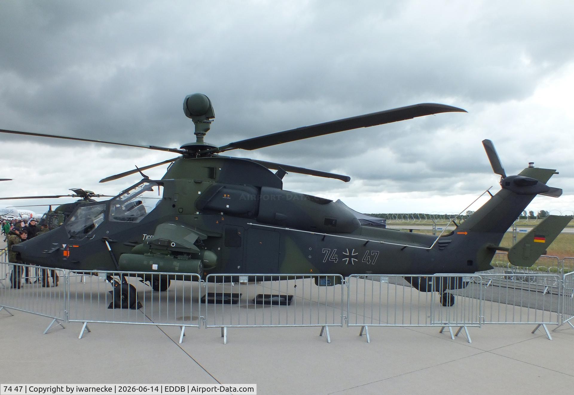 Aircraft 74 47, Eurocopter EC-665 Tiger UHT, c/n 1047/UHT47, Eurocopter EC665 Tiger UHT of the Heeresflieger (German army aviation) at ILA 2026, Berlin, at EDDB, photo by iwarnecke