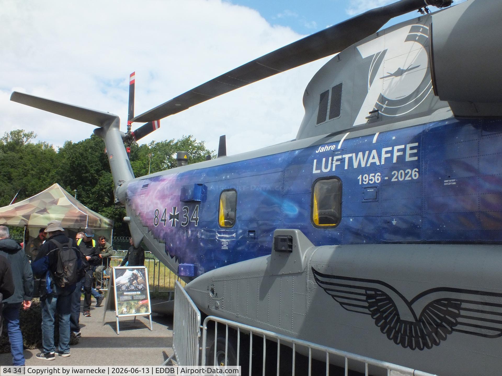 Aircraft 84 34, Sikorsky (VFW-Fokker) CH-53GS, c/n V65-032, Sikorsky (VFW-Fokker) CH-53GS of the Luftwaffe (German Air Force) in '70 Jahre Luftwaffe / 70 years of Luftwaffe' special colours at ILA 2026, Berlin, at EDDB, photo by iwarnecke