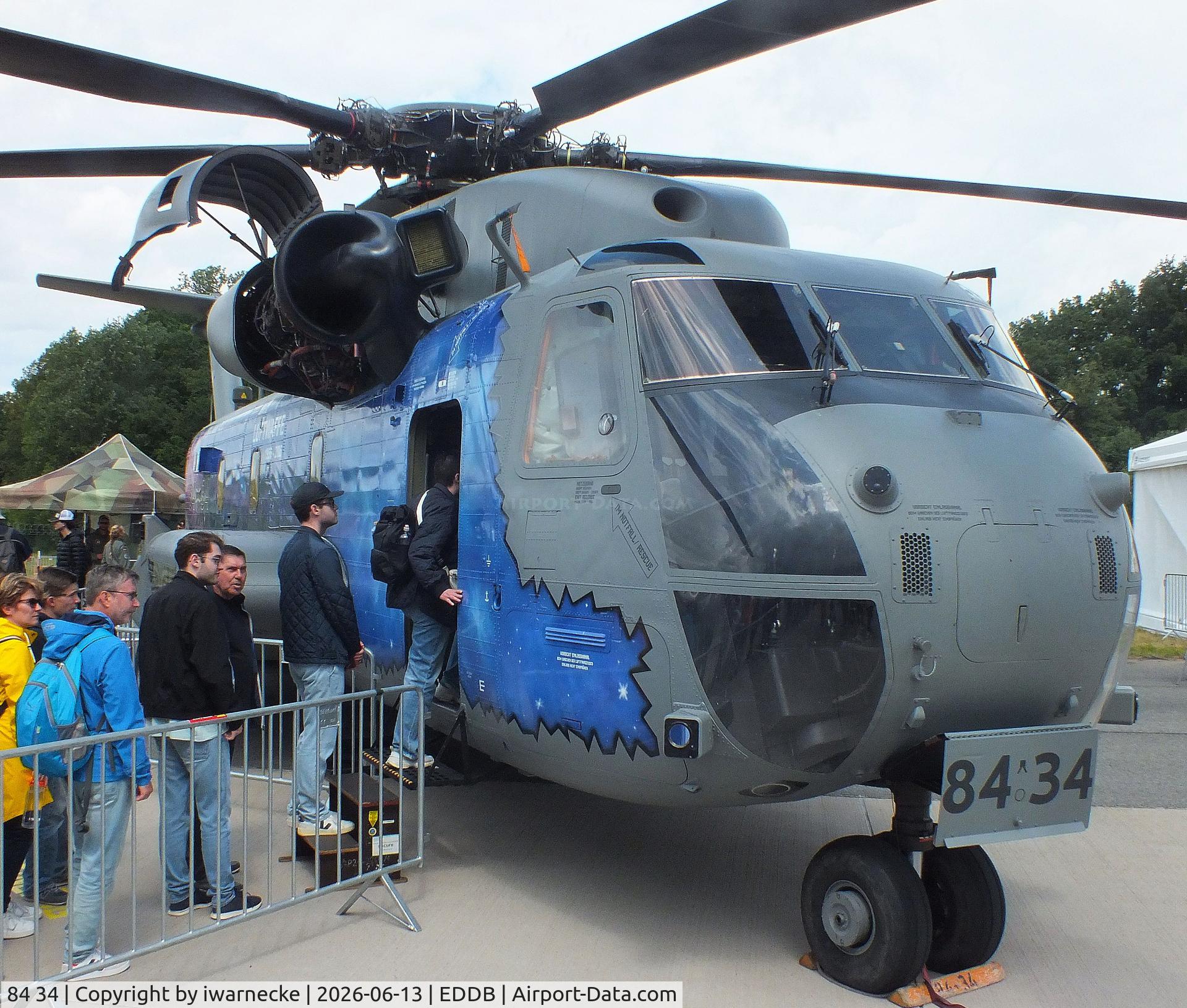 Aircraft 84 34, Sikorsky (VFW-Fokker) CH-53GS, c/n V65-032, Sikorsky (VFW-Fokker) CH-53GS of the Luftwaffe (German Air Force) in '70 Jahre Luftwaffe / 70 years of Luftwaffe' special colours at ILA 2026, Berlin, at EDDB, photo by iwarnecke
