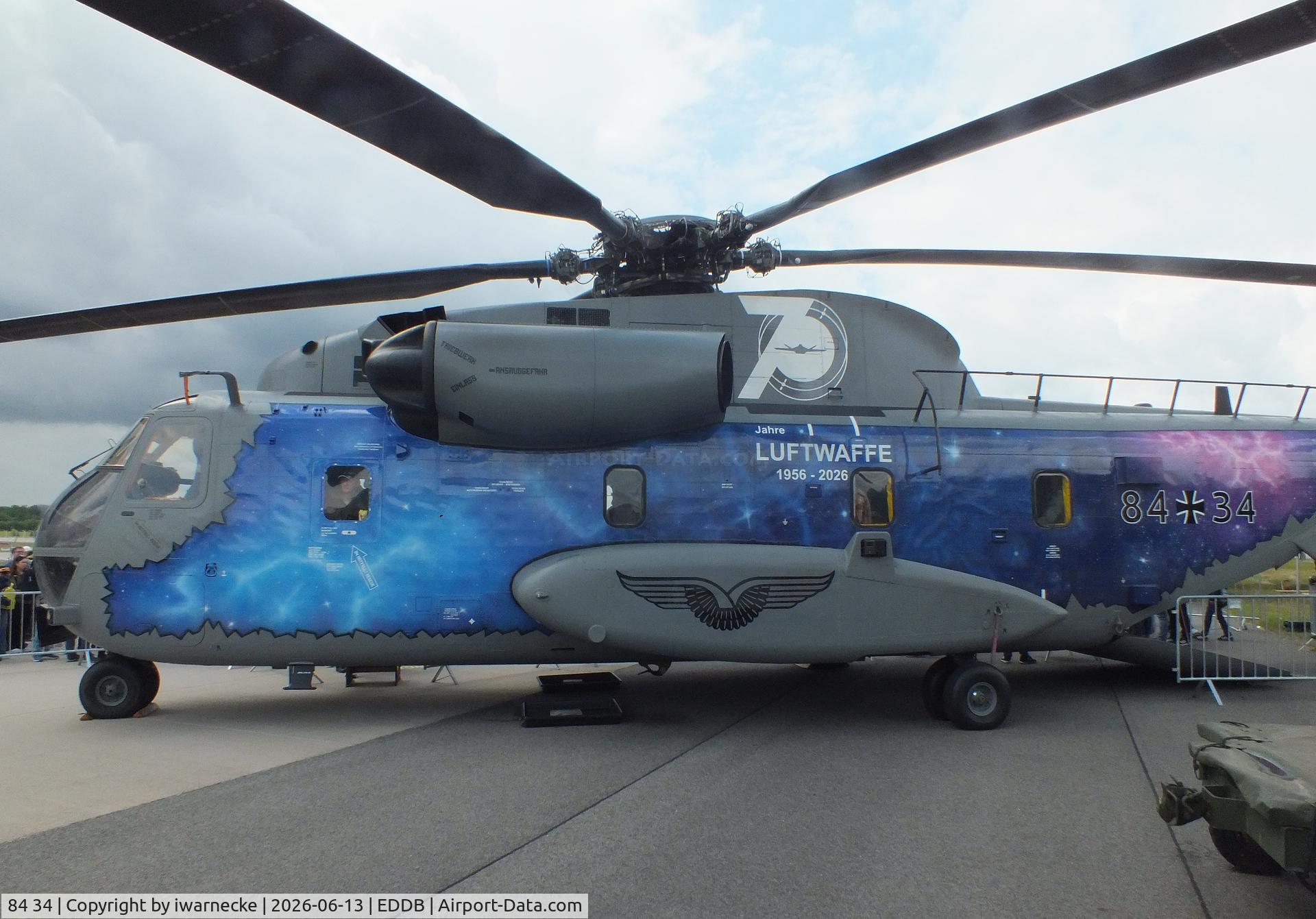 Aircraft 84 34, Sikorsky (VFW-Fokker) CH-53GS, c/n V65-032, Sikorsky (VFW-Fokker) CH-53GS of the Luftwaffe (German Air Force) in '70 Jahre Luftwaffe / 70 years of Luftwaffe' special colours at ILA 2026, Berlin, at EDDB, photo by iwarnecke