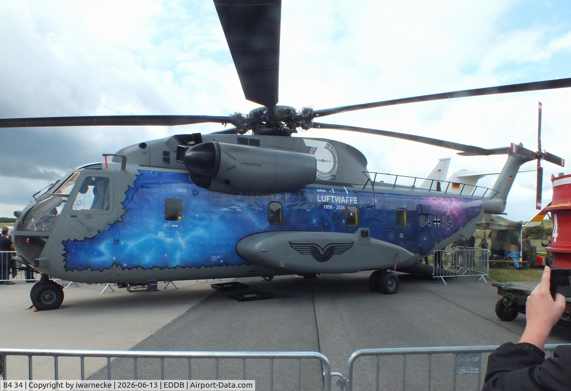 Aircraft 84 34, Sikorsky (VFW-Fokker) CH-53GS, c/n V65-032, Sikorsky (VFW-Fokker) CH-53GS of the Luftwaffe (German Air Force) in '70 Jahre Luftwaffe / 70 years of Luftwaffe' special colours at ILA 2026, Berlin, at EDDB, photo by iwarnecke