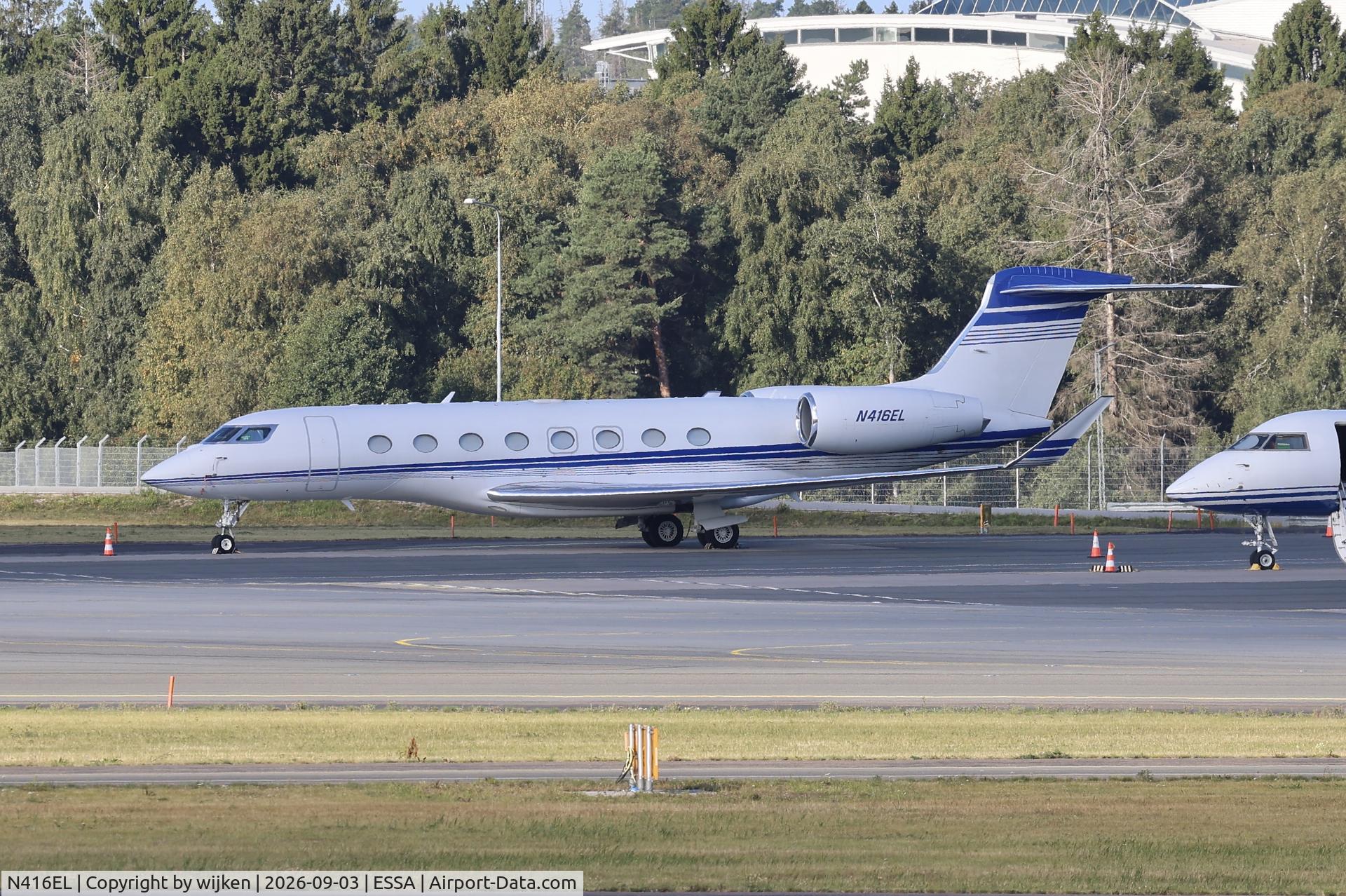 Aircraft N416EL, 2018 Gulfstream GVI (G650ER), c/n 6330, Ramp M, at ESSA, photo by wijken