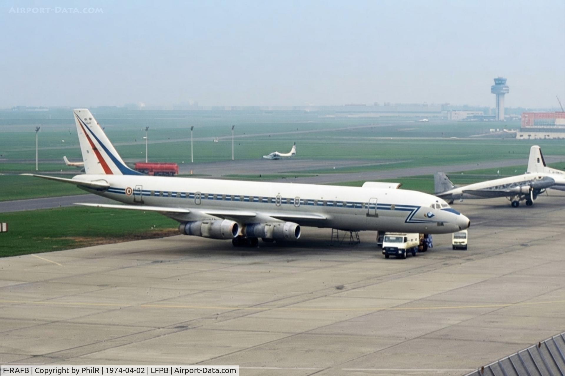 Aircraft F-RAFB, 1964 Douglas DC-8-55F, c/n 45692 l/n 207, F-RAFB 1964 Douglas DC-8-55F Armée de L'air LBG, at LFPB, photo by PhilR