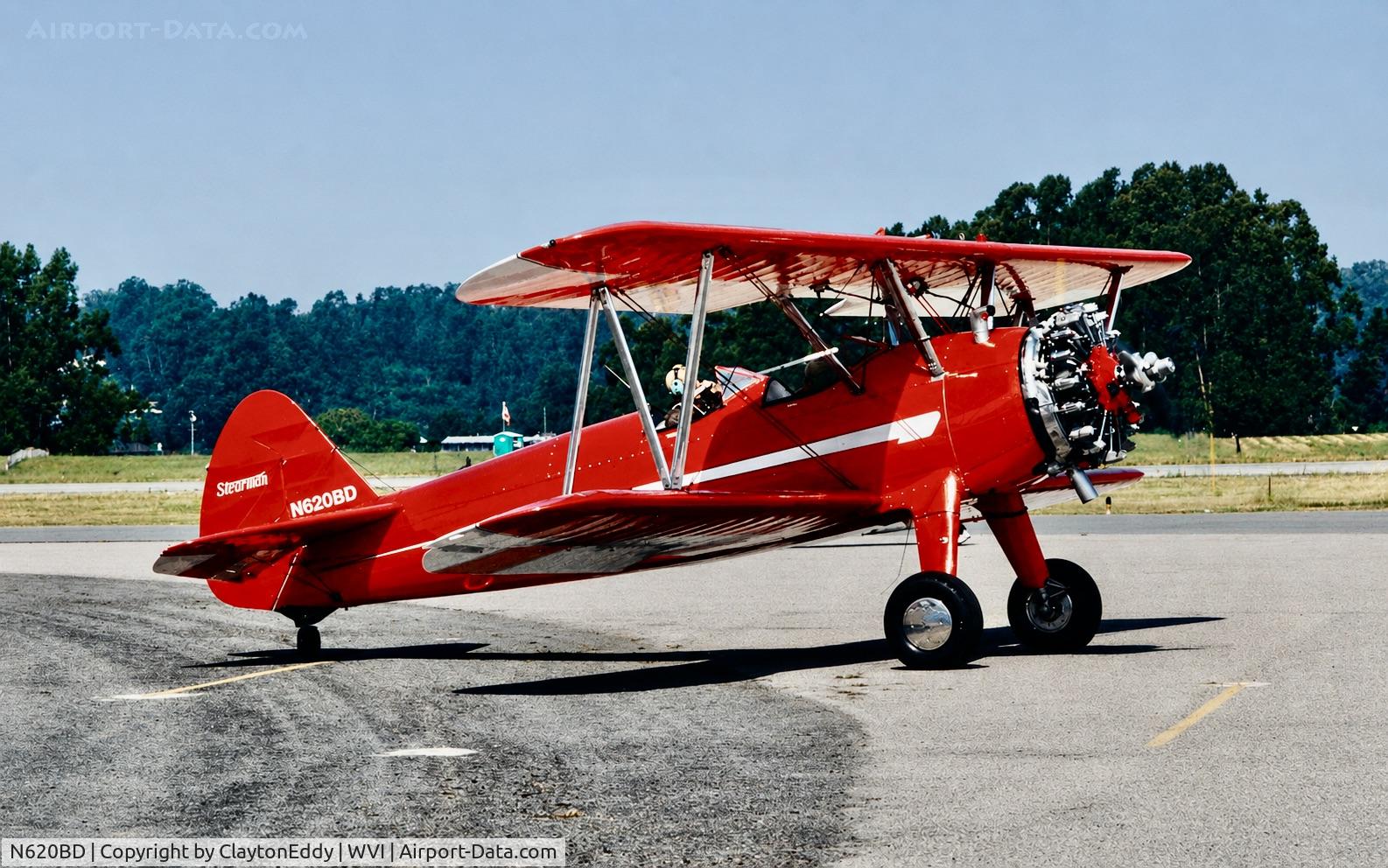 Aircraft N620BD, 1944 Boeing PT-13D Kaydet (E75), c/n 75-5620, Watsonville airshow in California 1995, at WVI, photo by ClaytonEddy