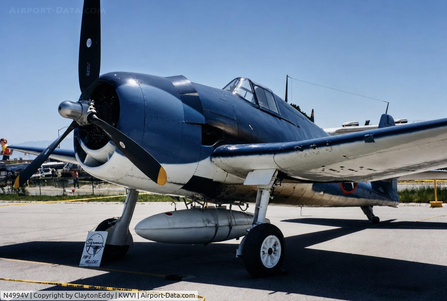 Aircraft N4994V, 1944 Grumman F6F-5 Hellcat, c/n A-11631 (USN93879), Watsonville airport airshow in California 1995., at KWVI, photo by ClaytonEddy