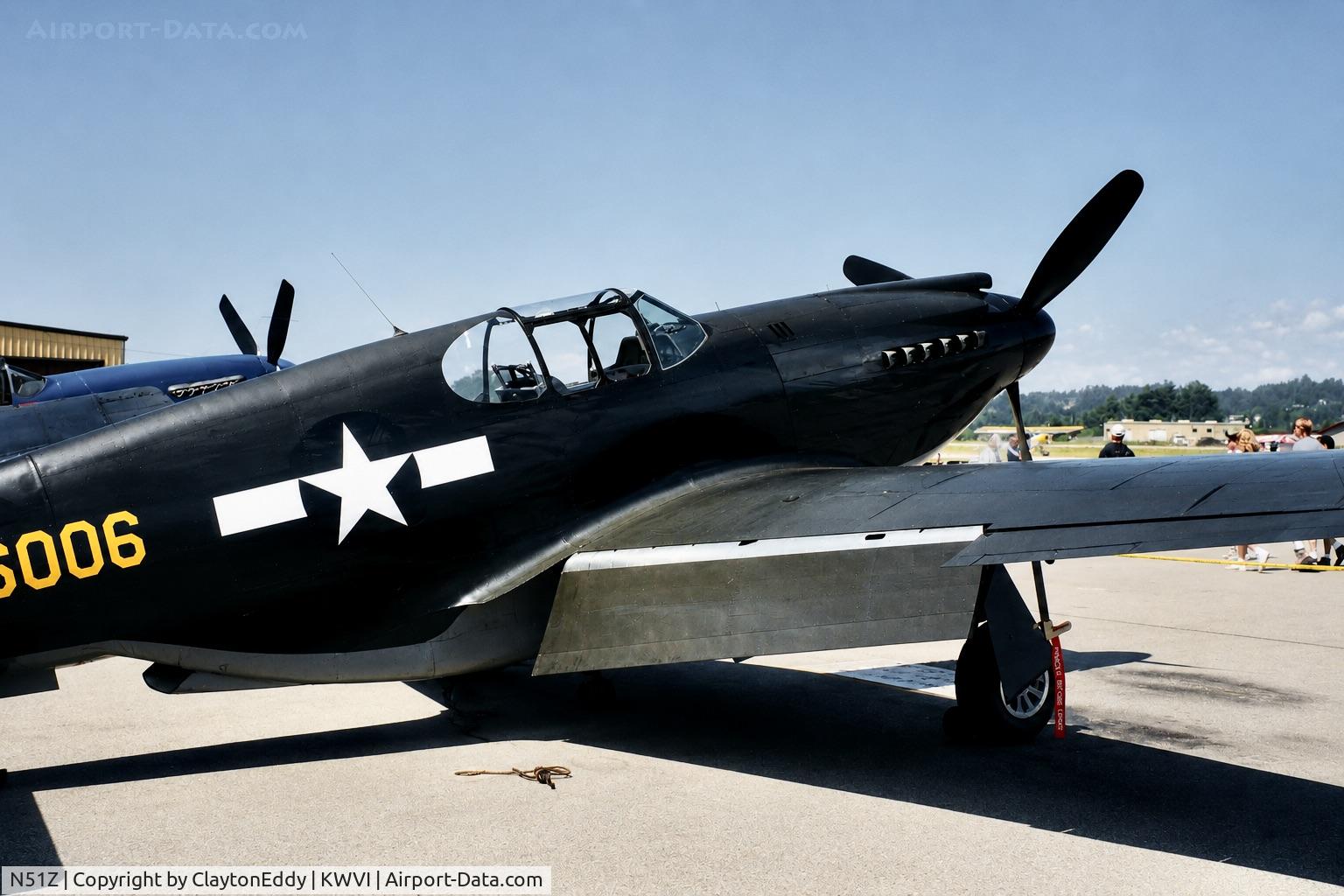 Aircraft N51Z, 1985 North American P-51A-1NA Mustang, c/n 99-22109, Watsonville airport airshow in California 1995., at KWVI, photo by ClaytonEddy