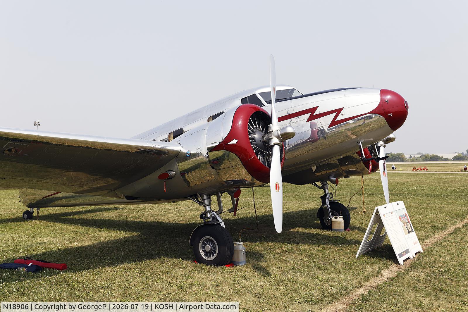 Aircraft N18906, Lockheed 12A Electra Junior, c/n 1277, Airventure 2026., at KOSH, photo by GeorgeP