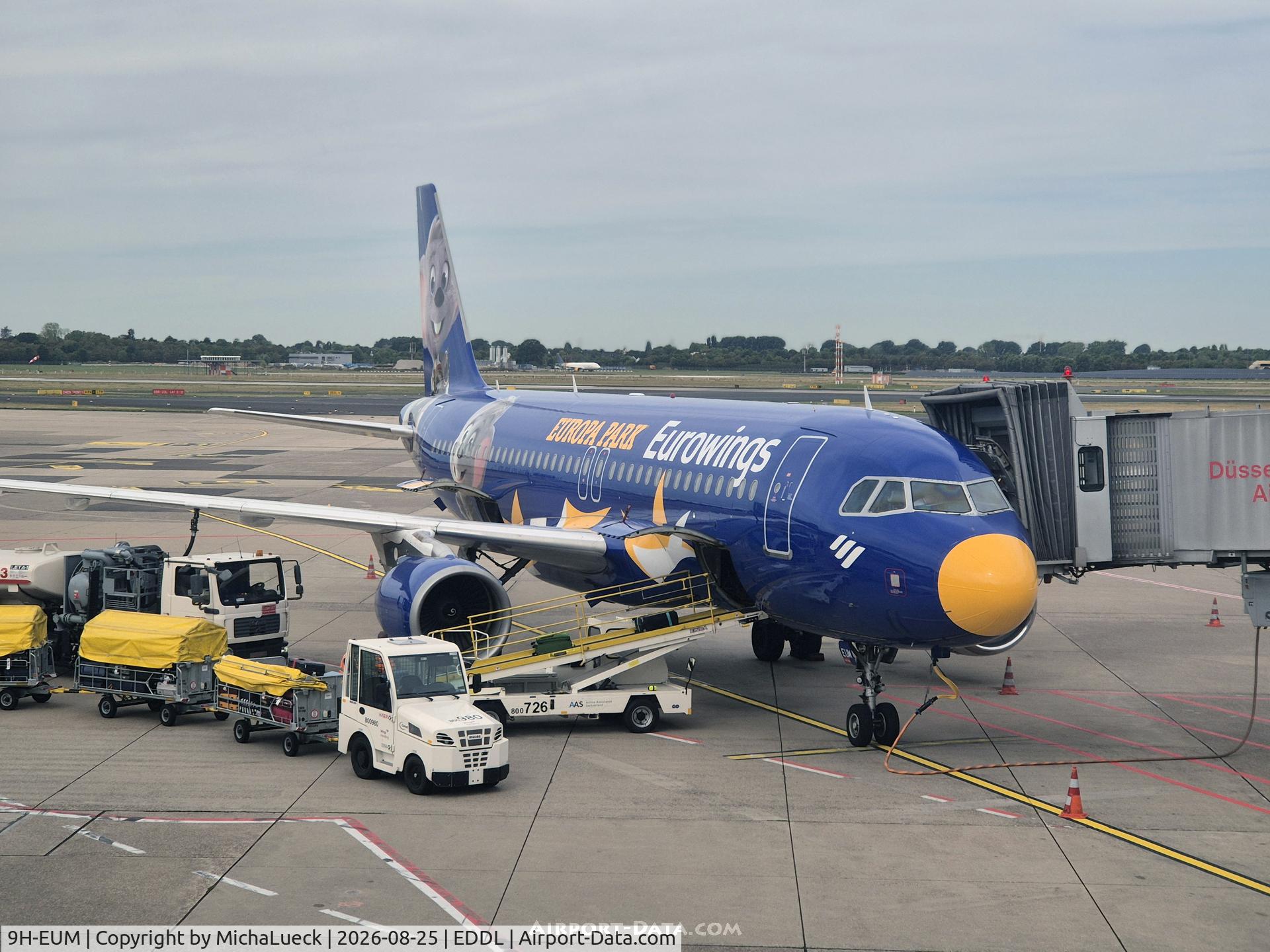 Aircraft 9H-EUM, 2007 Airbus A320-214, c/n 3121, This aircraft, with the same special Europa Park livery, was formerly registered as D-ABDQ, at EDDL, photo by MichaLueck